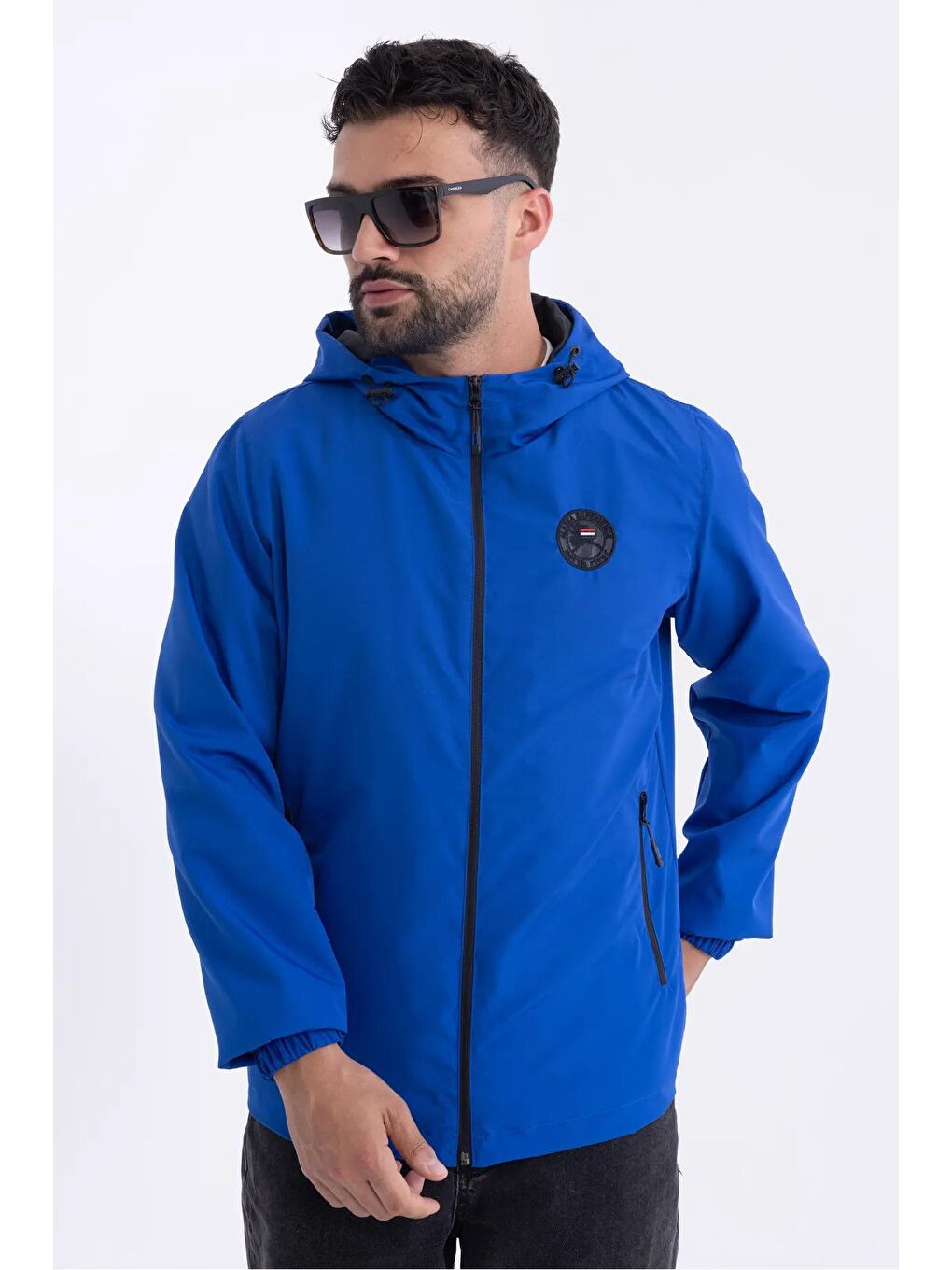Mavi Erkek İçi Astarlı Rüzgara Dayanıklı Kapüşonlu Yağmurluk - Rüzgarlık Y-15-4