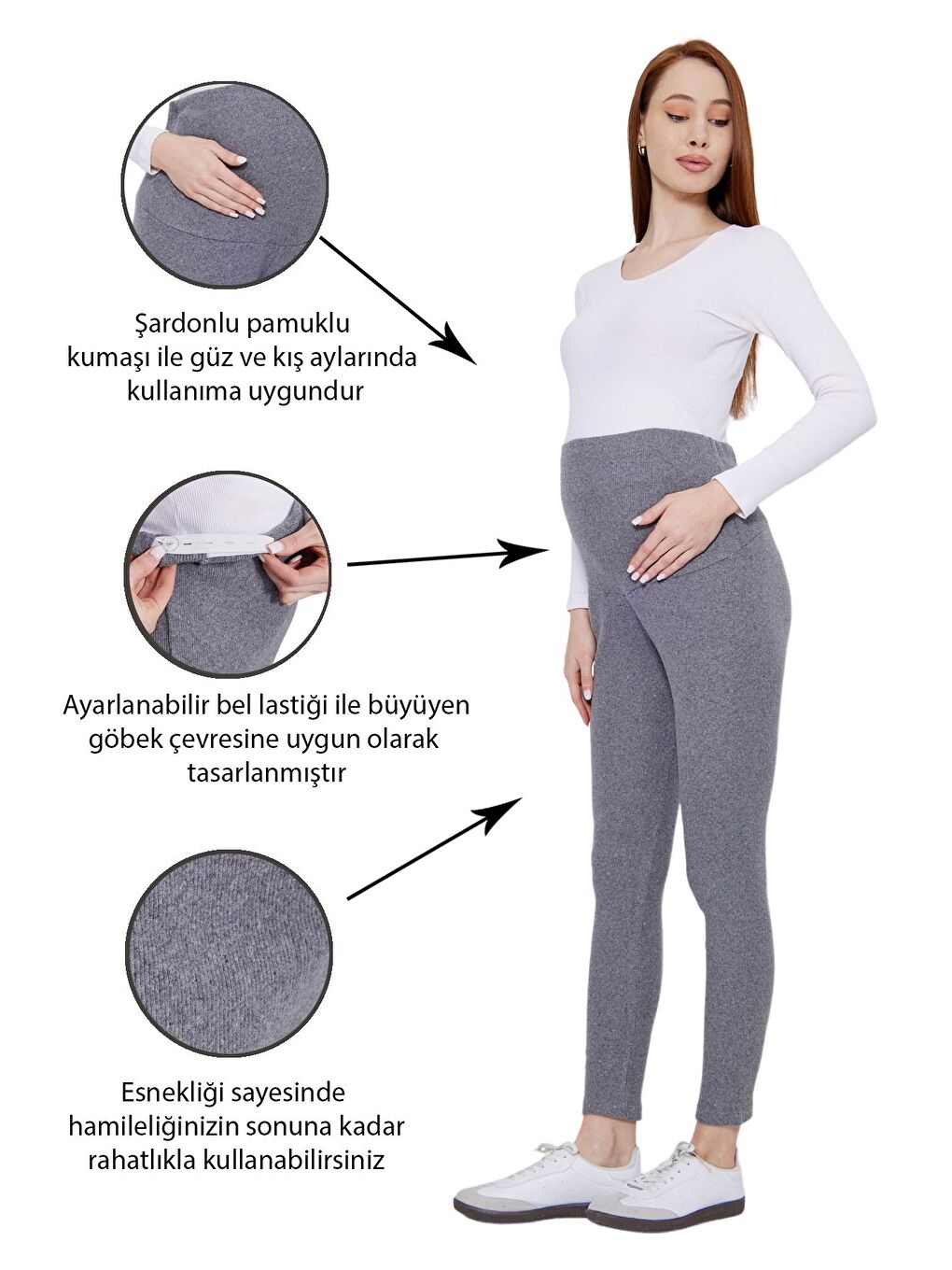 Gri Kadın Beli Ayarlanabilir Hamile Eşofman Altı-1