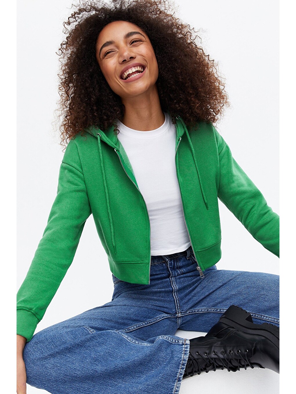 Yeşil Crop Sweatshirt Mg1355-1