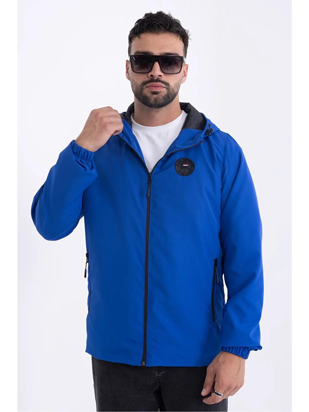 Mavi Erkek İçi Astarlı Rüzgara Dayanıklı Kapüşonlu Yağmurluk - Rüzgarlık Y-15-5