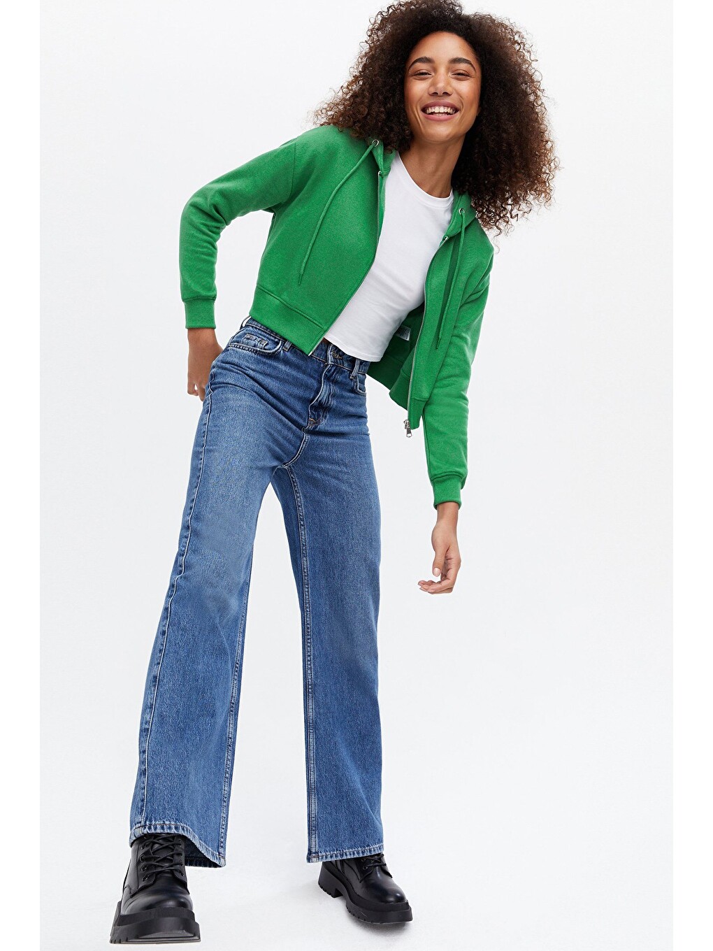 Yeşil Crop Sweatshirt Mg1355-2