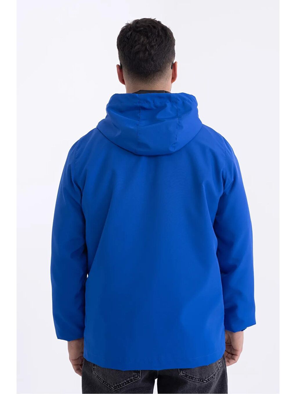 Mavi Erkek İçi Astarlı Rüzgara Dayanıklı Kapüşonlu Yağmurluk - Rüzgarlık Y-15-6