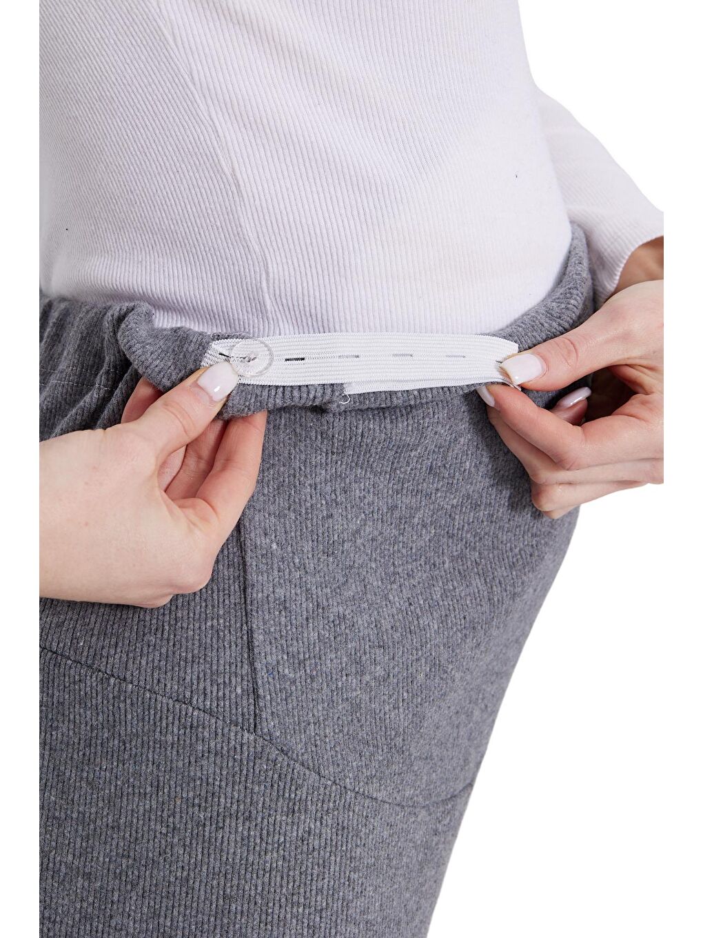 Gri Kadın Beli Ayarlanabilir Hamile Eşofman Altı-4