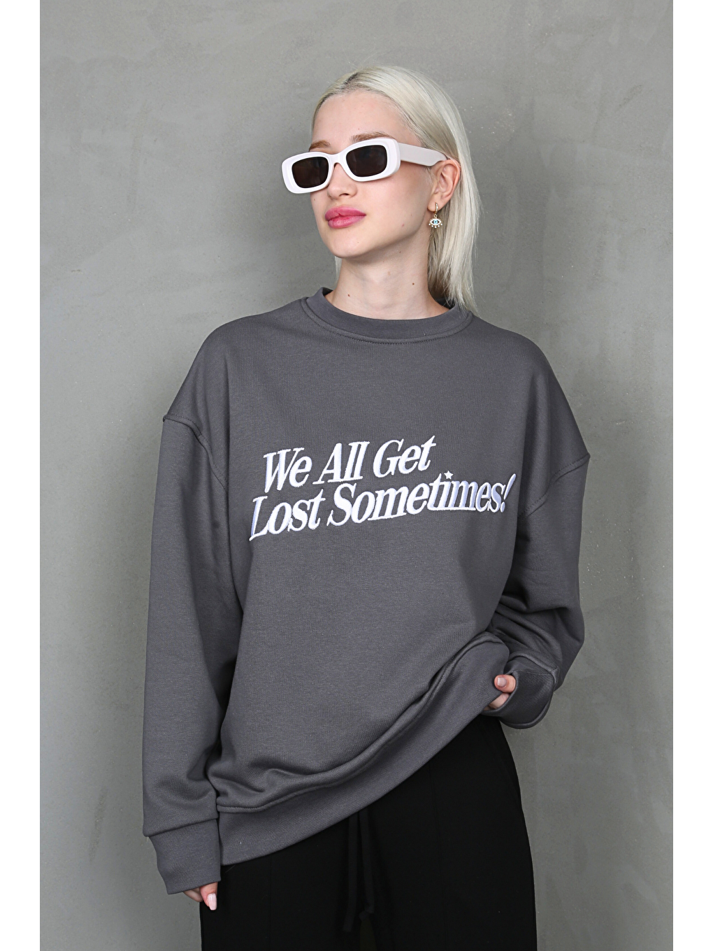 Gri Füme Baskılı Sweatshirt Mg1901-1