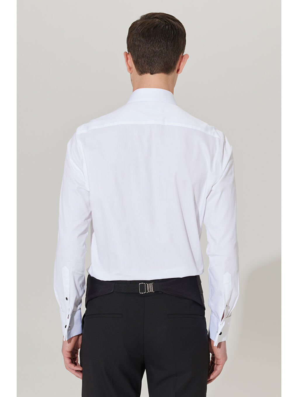 Erkek Beyaz Slim Fit Dar Kesim Ata Yaka Uzun Kollu Klasik Gömlek-5