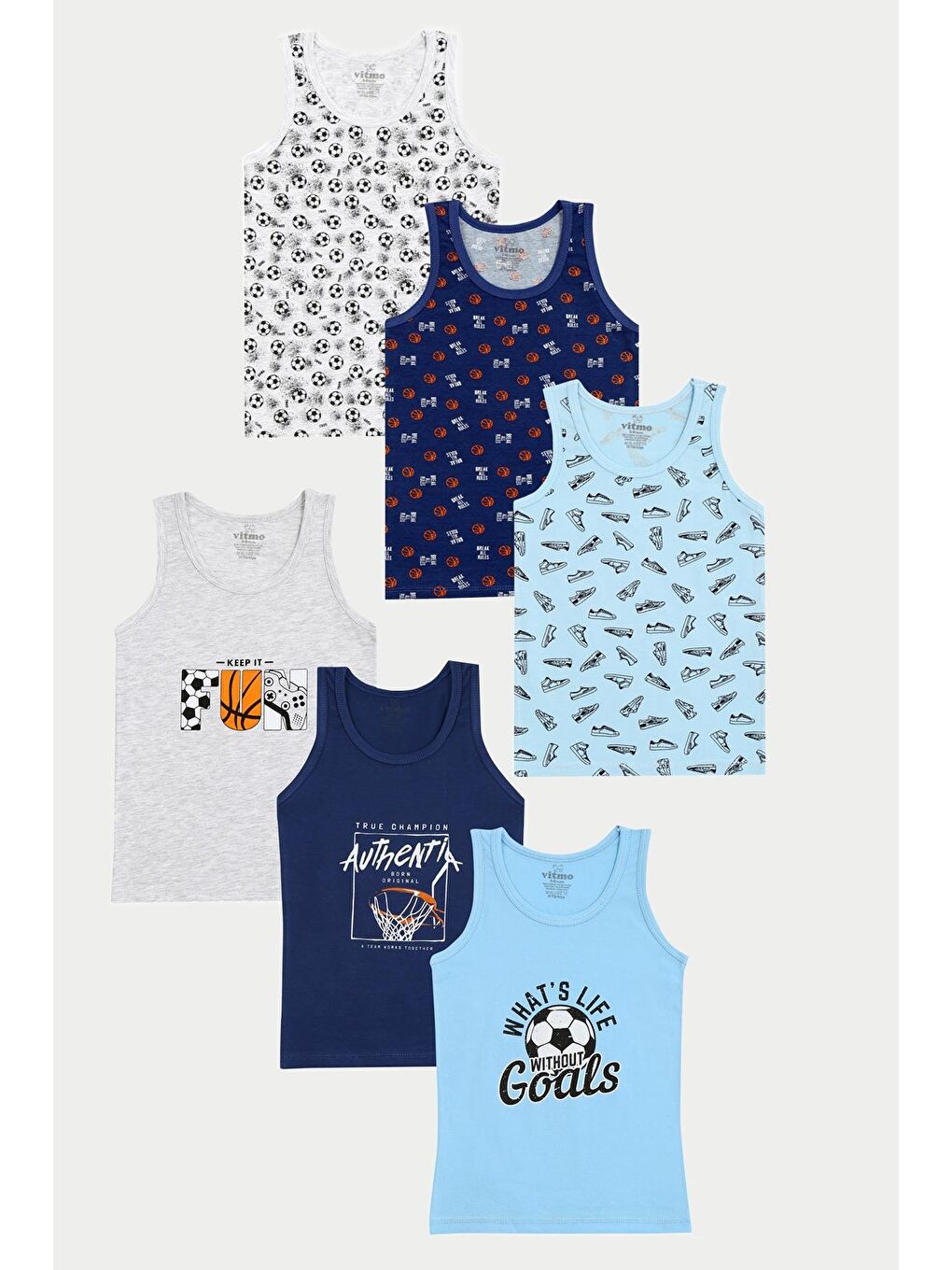 6'Lı Erkek Çocuk Pamuklu Atletik & Team Karışık Atlet