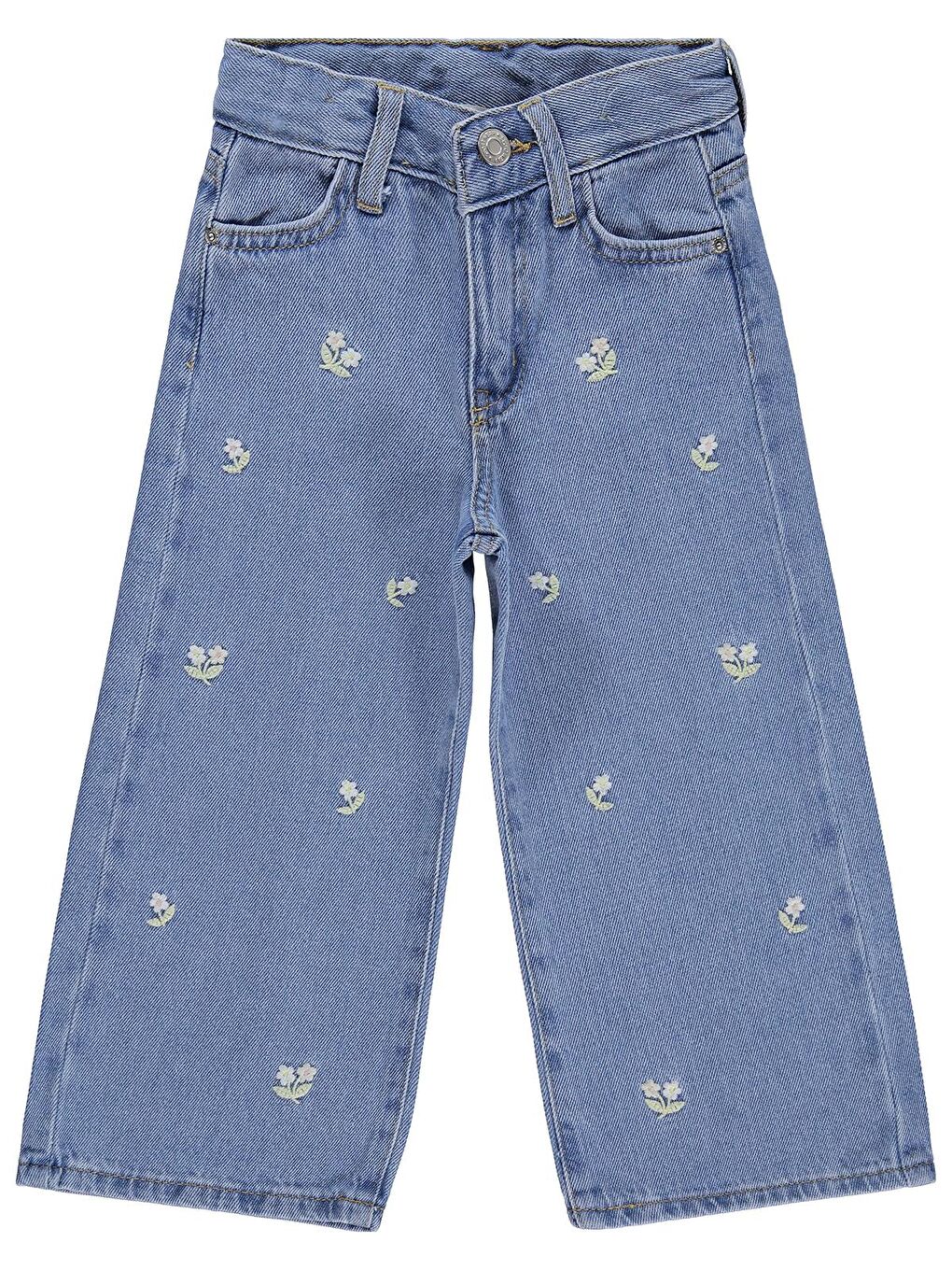 Girls Çiçek Nakışlı 2-5 Yaş Pantolon Jean - Mavi