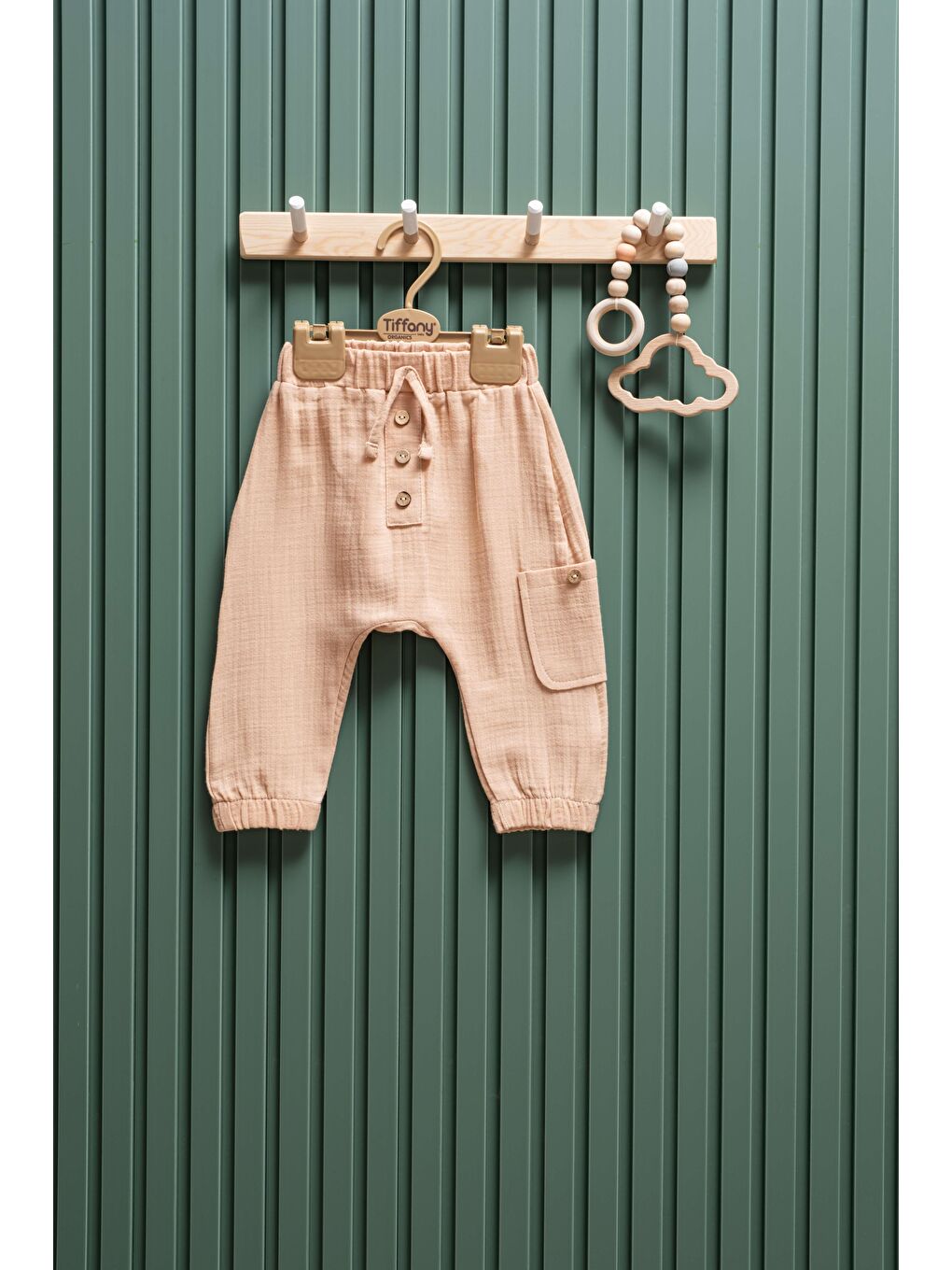 Bej Bebek Müslin Şalvar Düğmeli Pantolon 6 Ay 3 Yaş