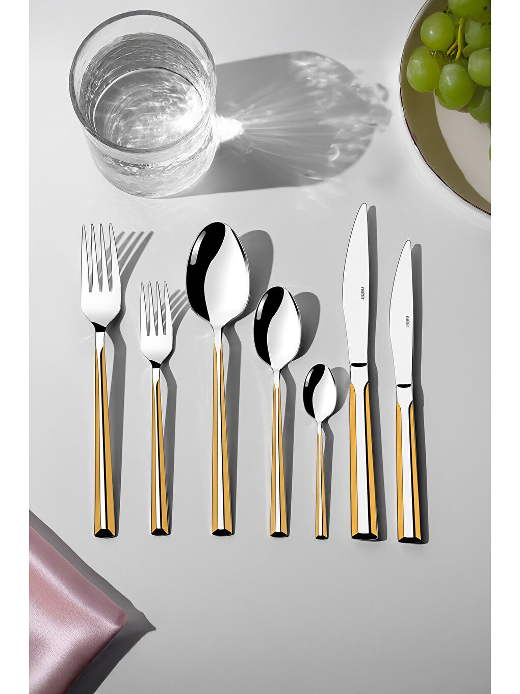 Sarı Milano Altın Saten 12 Kişilik 89 Parça Deri Kutulu Çatal Kaşık Bıçak Takımı-0