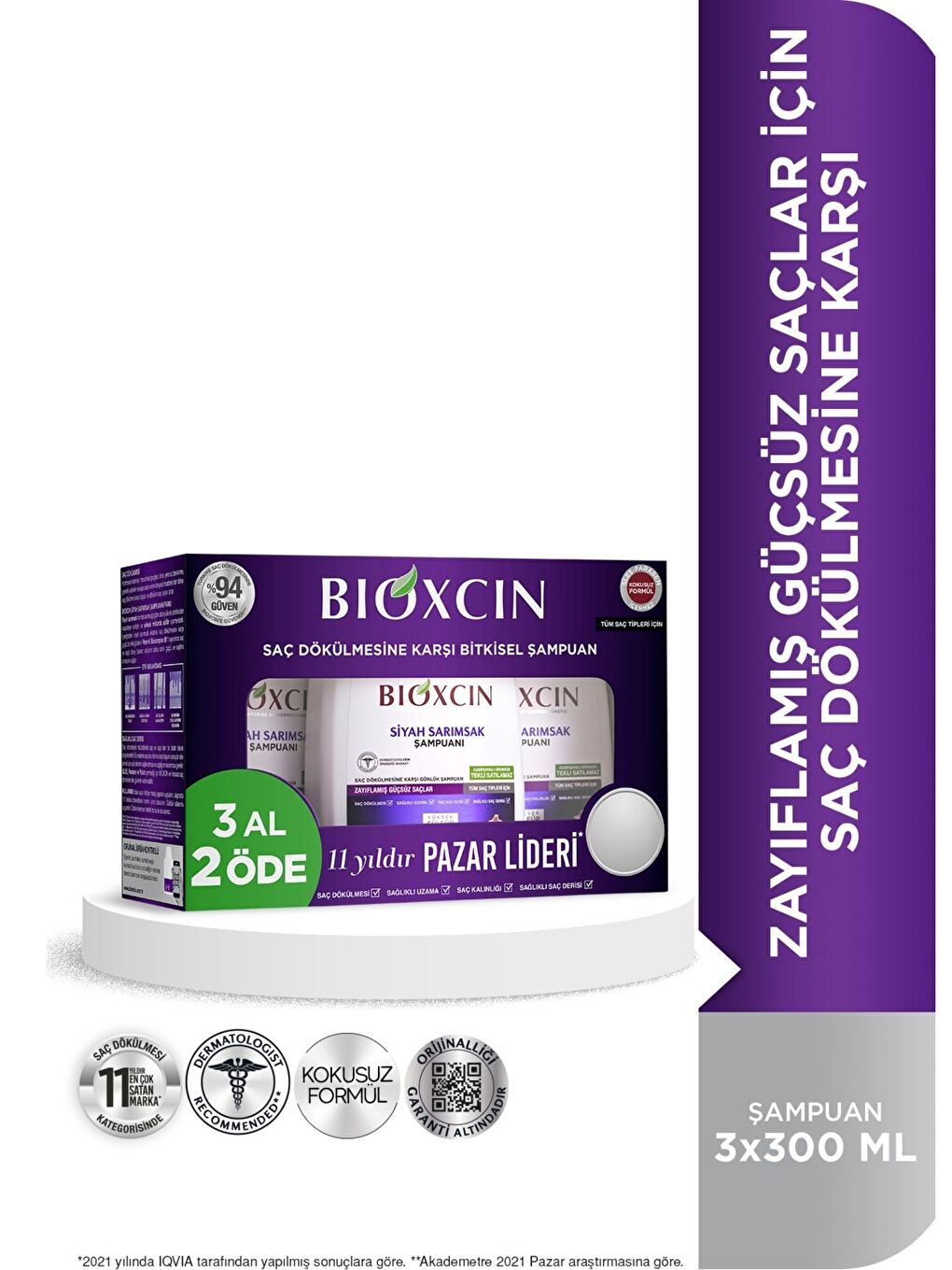 Bioxcin Renksiz Siyah Sarımsak Şampuanı 3 Al 2 Öde (3 x 300 ml)