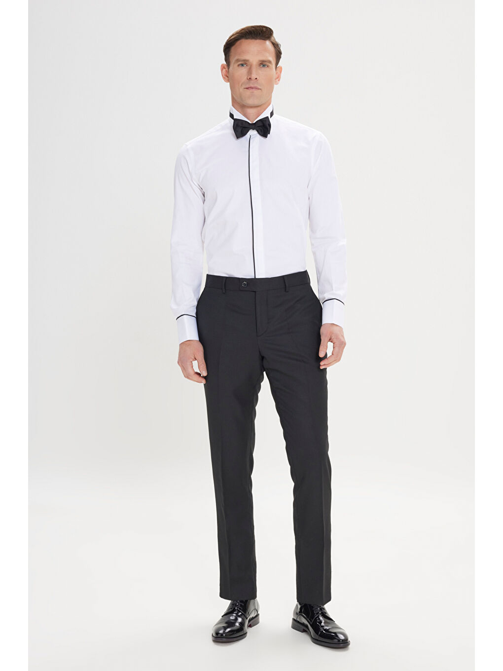 Erkek Beyaz Slim Fit Dar Kesim %100 Pamuk Ata Yaka Gömlek-1