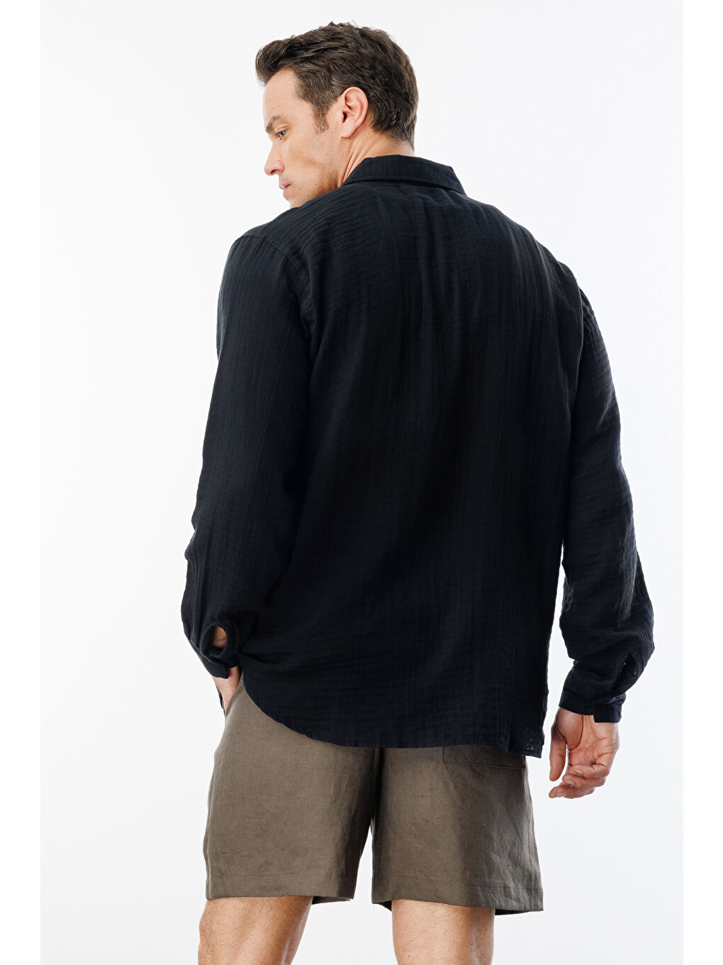 Siyah Oversize Basic Erkek Müslin Gömlek ERKEK-MÜSLİN-GÖMLEK-3