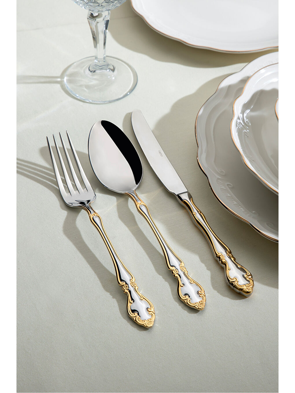 Sarı Adriana Altın Sade 12 Kişilik 89 Parça Kutulu Çatal Kaşık Bıçak Takımı-7