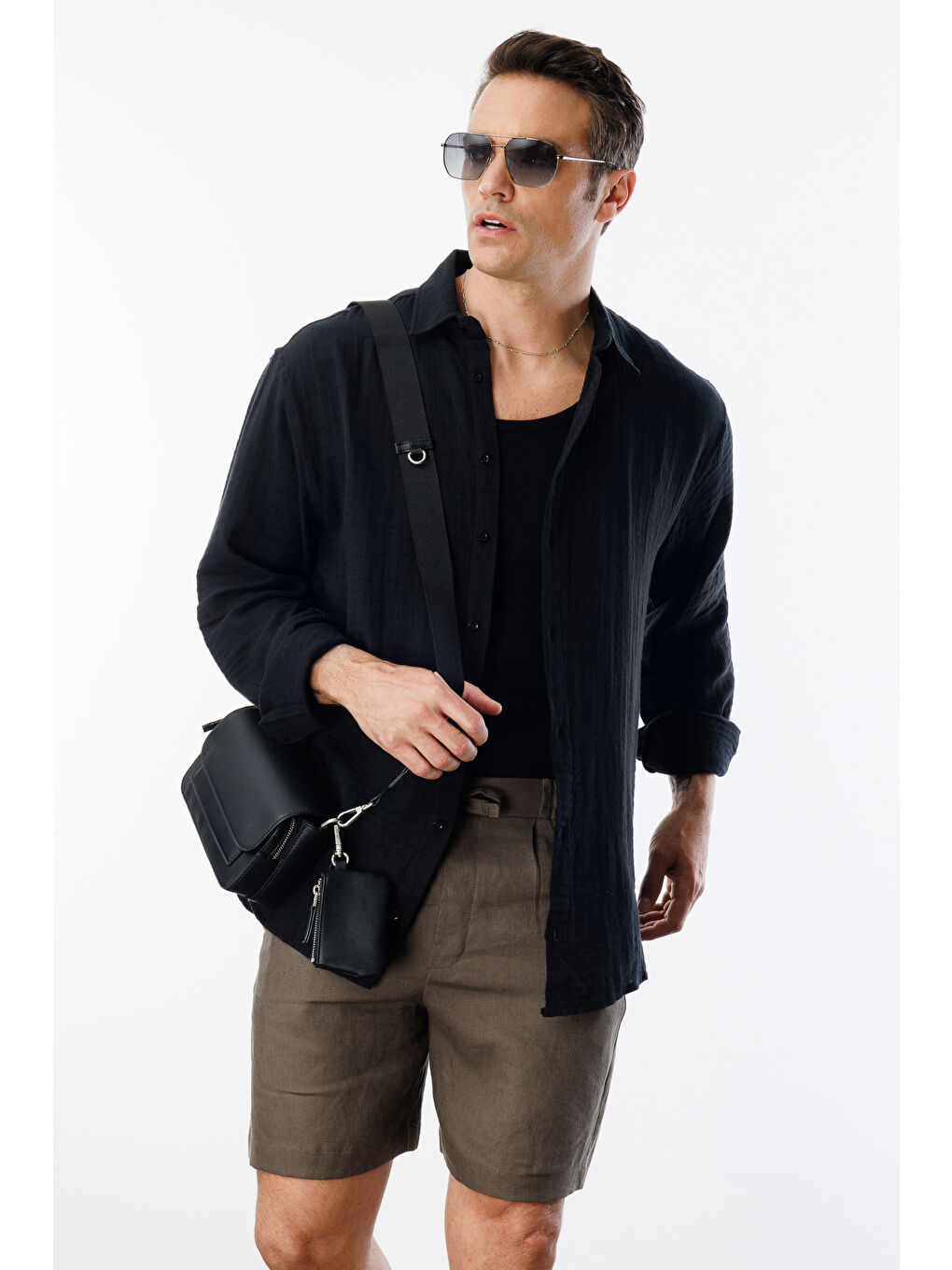 Siyah Oversize Basic Erkek Müslin Gömlek ERKEK-MÜSLİN-GÖMLEK-4