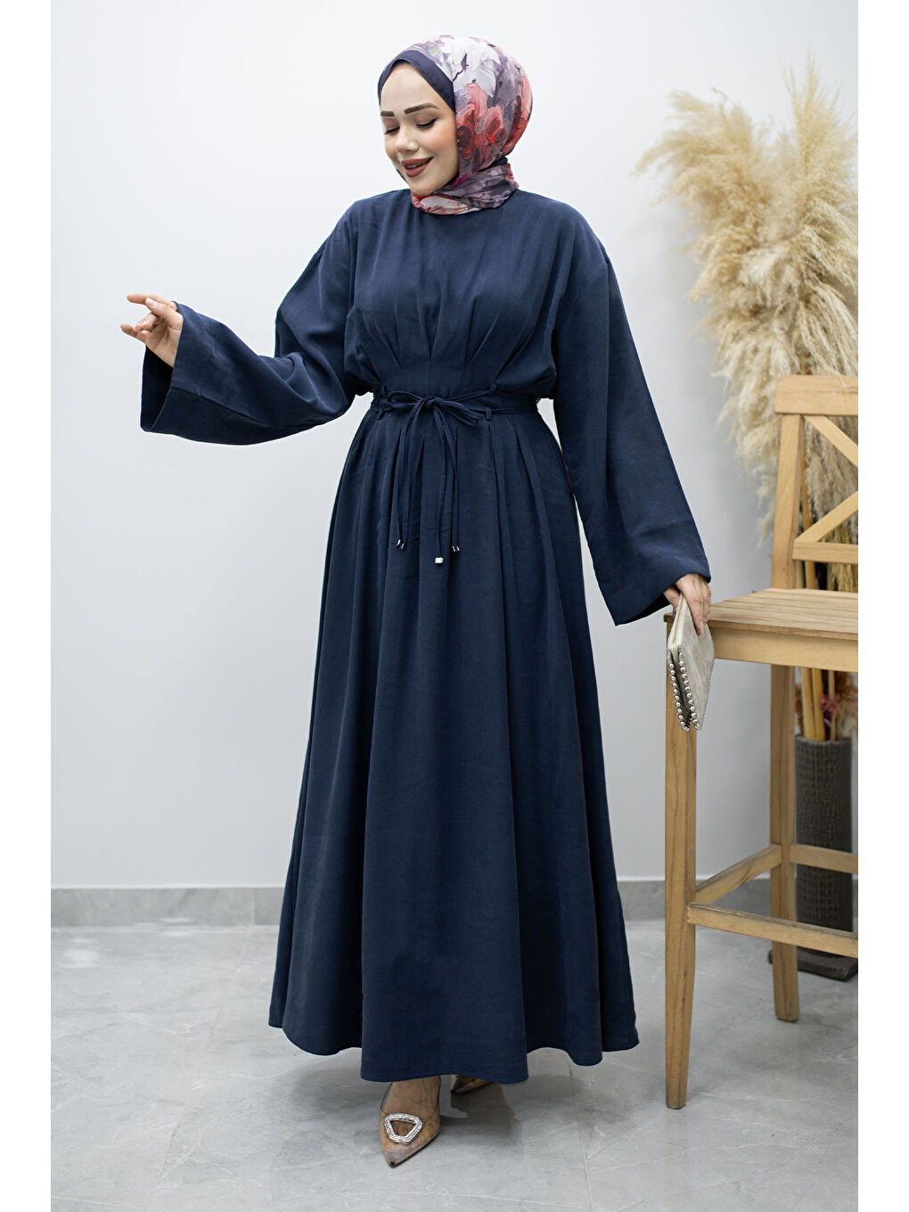 Çift Bağlamalı Pensli Elbise TSD260185 Lacivert