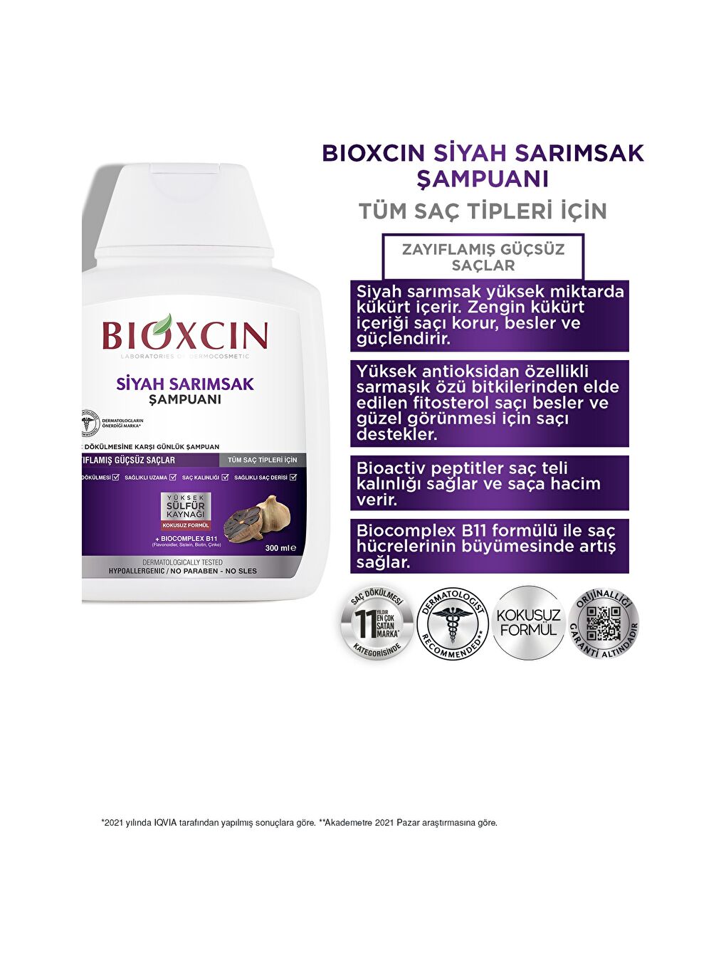 Bioxcin Renksiz Siyah Sarımsak Şampuanı 3 Al 2 Öde (3 x 300 ml) - 1