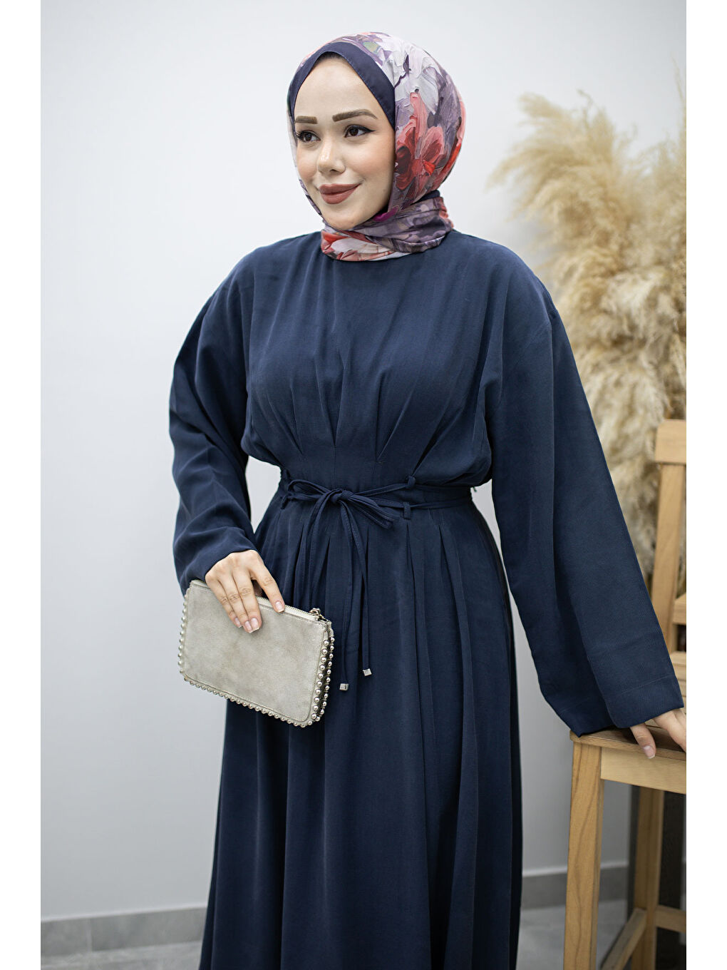 Çift Bağlamalı Pensli Elbise TSD260185 Lacivert-1