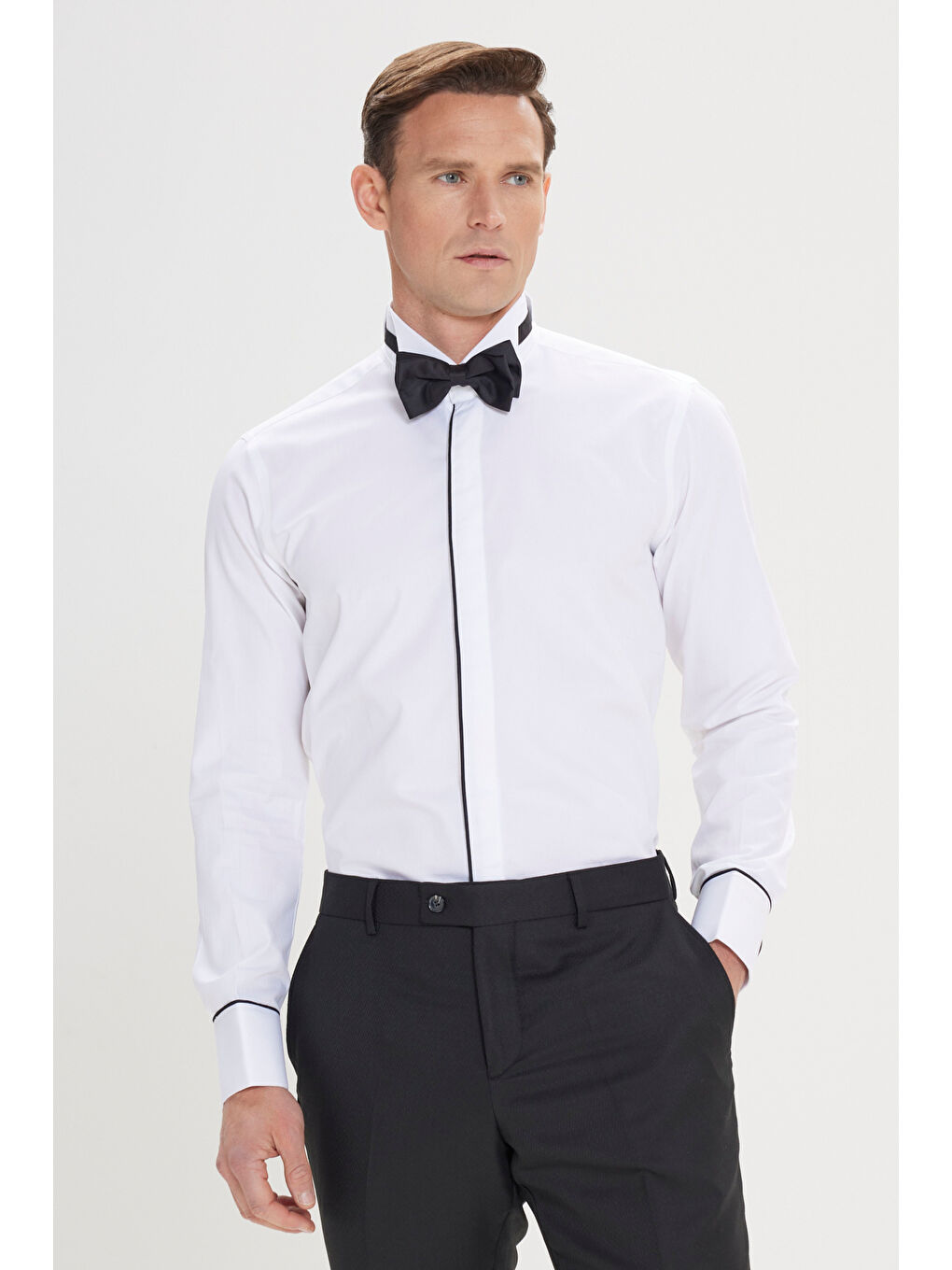 Erkek Beyaz Slim Fit Dar Kesim %100 Pamuk Ata Yaka Gömlek-2