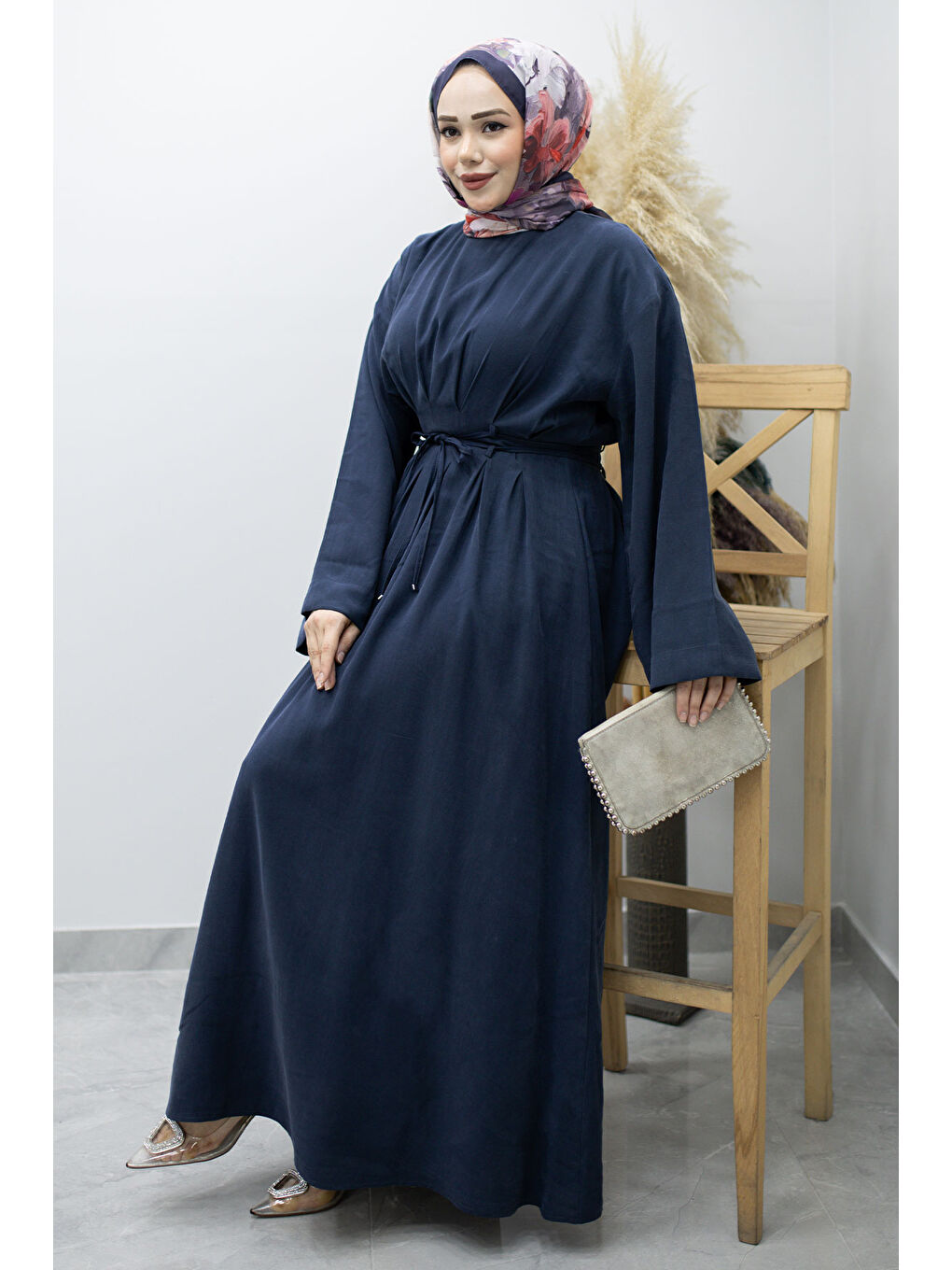 Çift Bağlamalı Pensli Elbise TSD260185 Lacivert-2