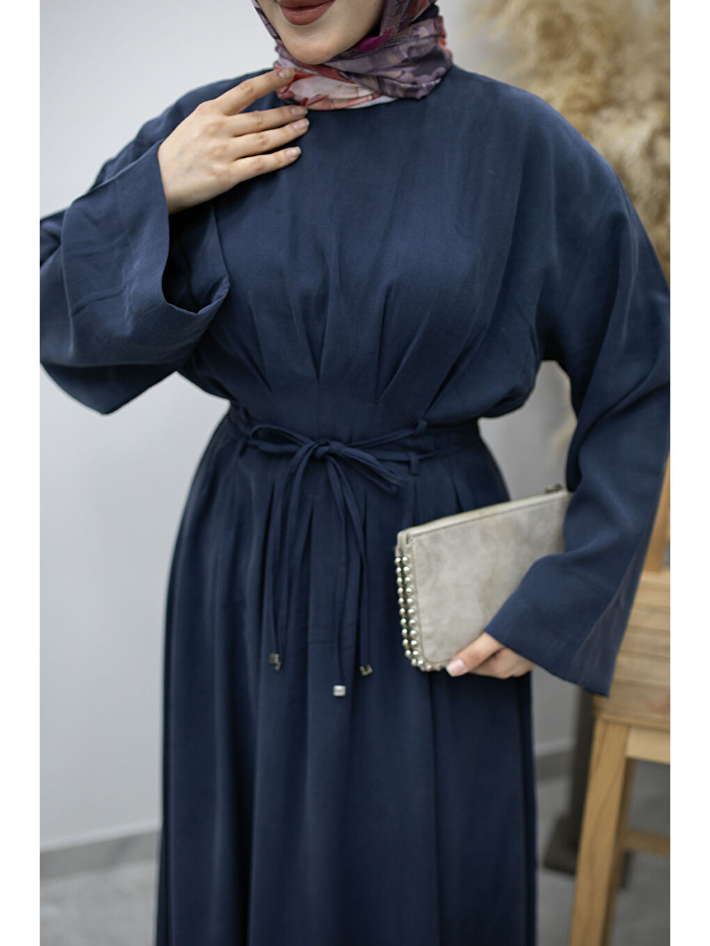 Çift Bağlamalı Pensli Elbise TSD260185 Lacivert-3