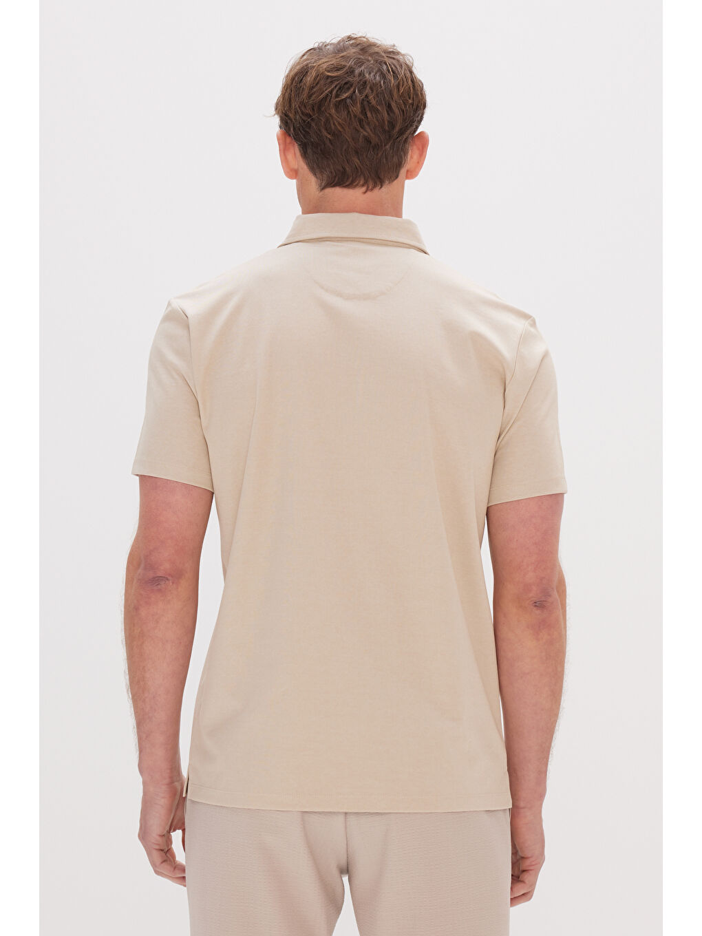 Erkek Bej Comfort Fit Rahat Kesim Polo Yaka Pamuklu Kısa Kollu Tişört-4