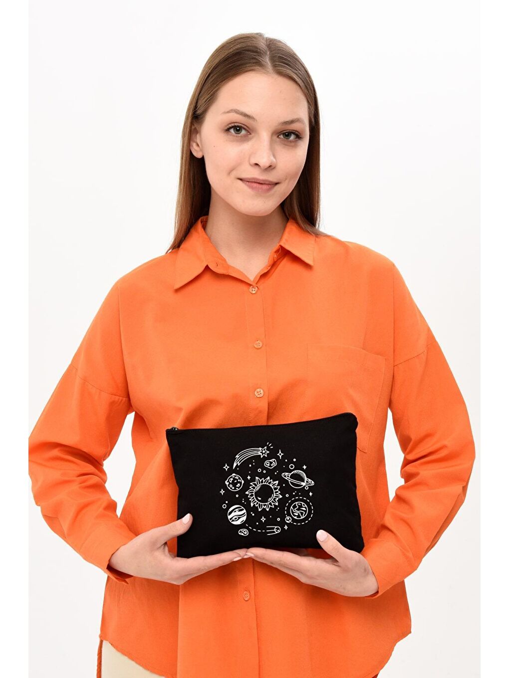 Bagg Siyah Clutch Aesthetic Planets Siyah Kanvas Makyaj Çantası - 6