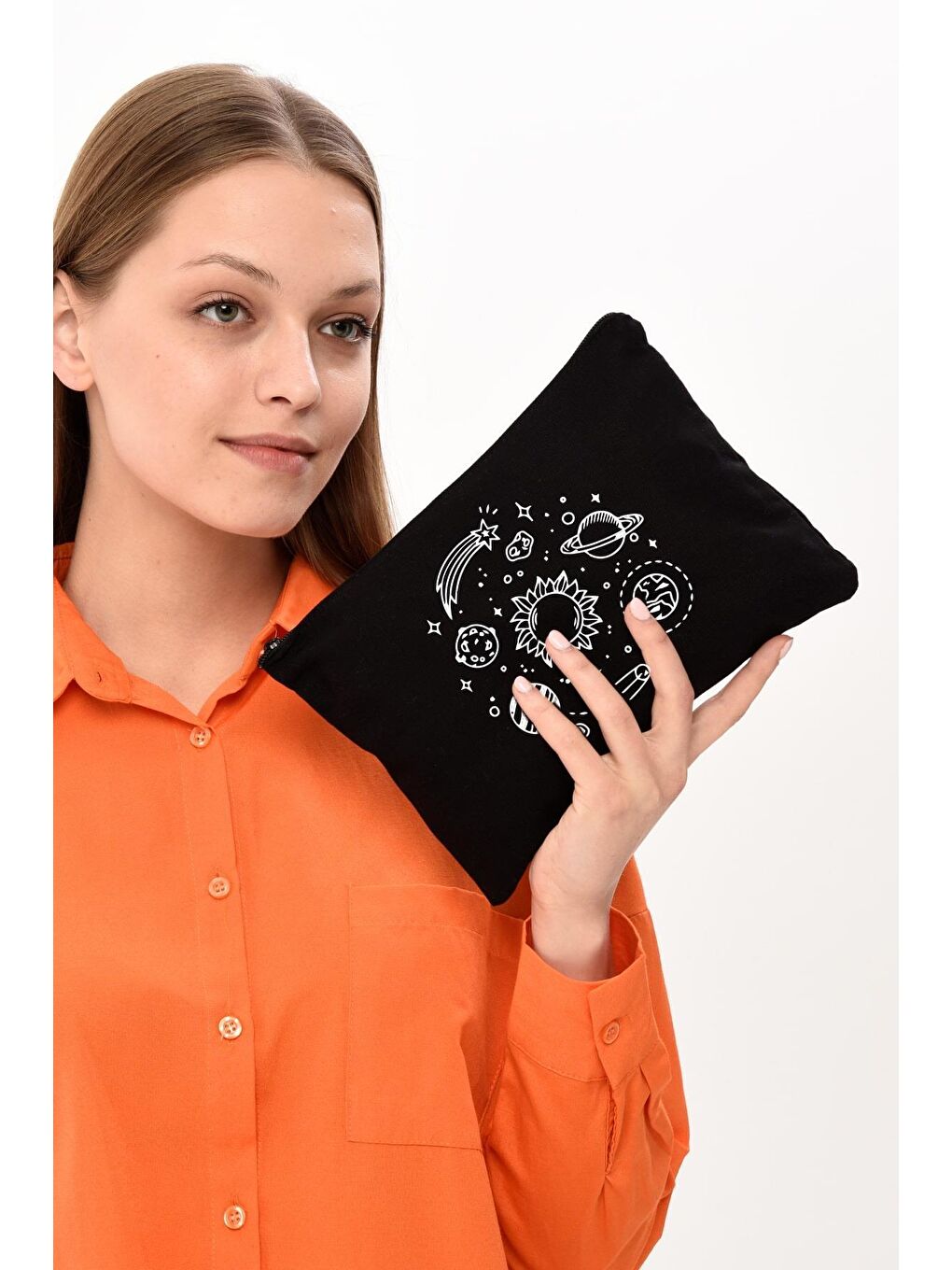 Bagg Siyah Clutch Aesthetic Planets Siyah Kanvas Makyaj Çantası - 7