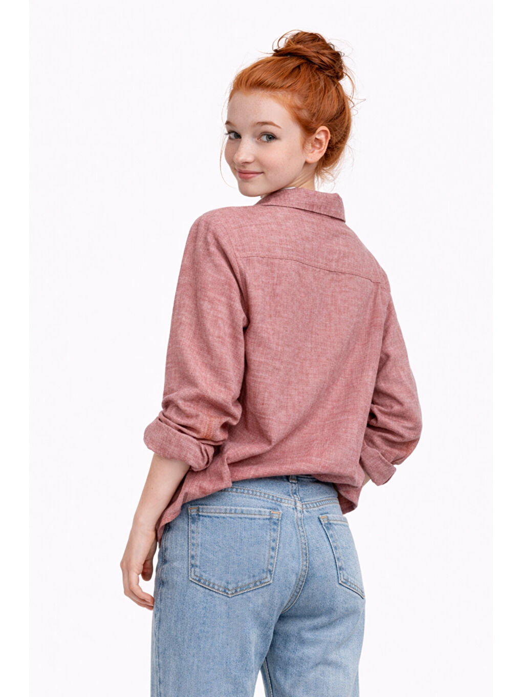 Pembe Kız Çocuk Sofia Keten Badili Basic Gömlek Takım Ak2605-1