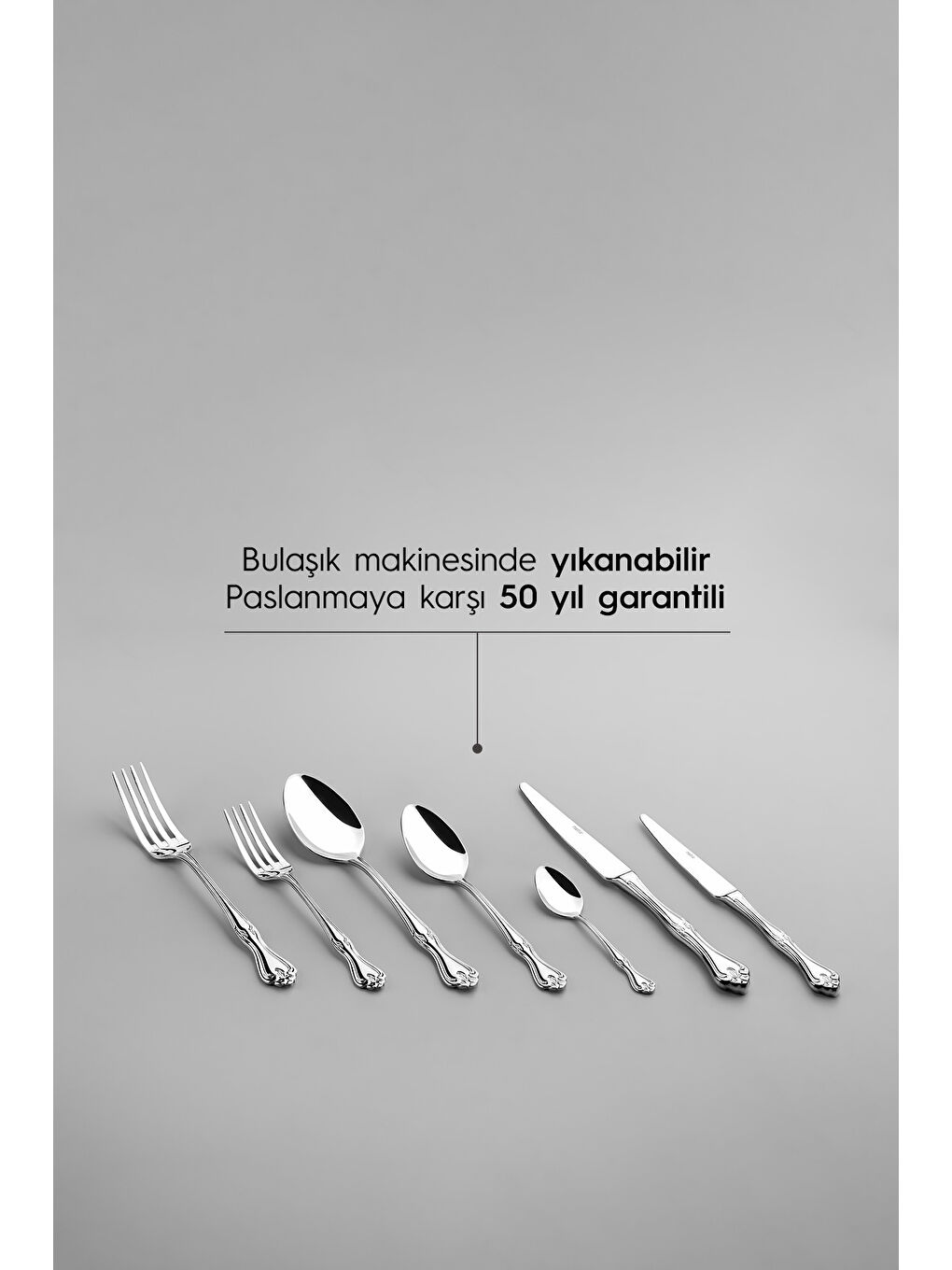 Gri Lalezar Sade 12 Kişilik 89 Parça Kutulu Çatal Kaşık Bıçak Takımı-4