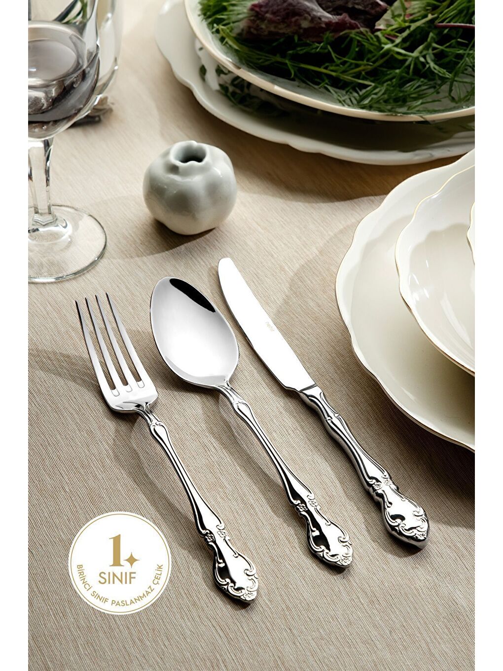 Gri Adriana Sade 12 Kişilik 89 Parça Deri Kutulu Çatal Kaşık Bıçak Takımı-4