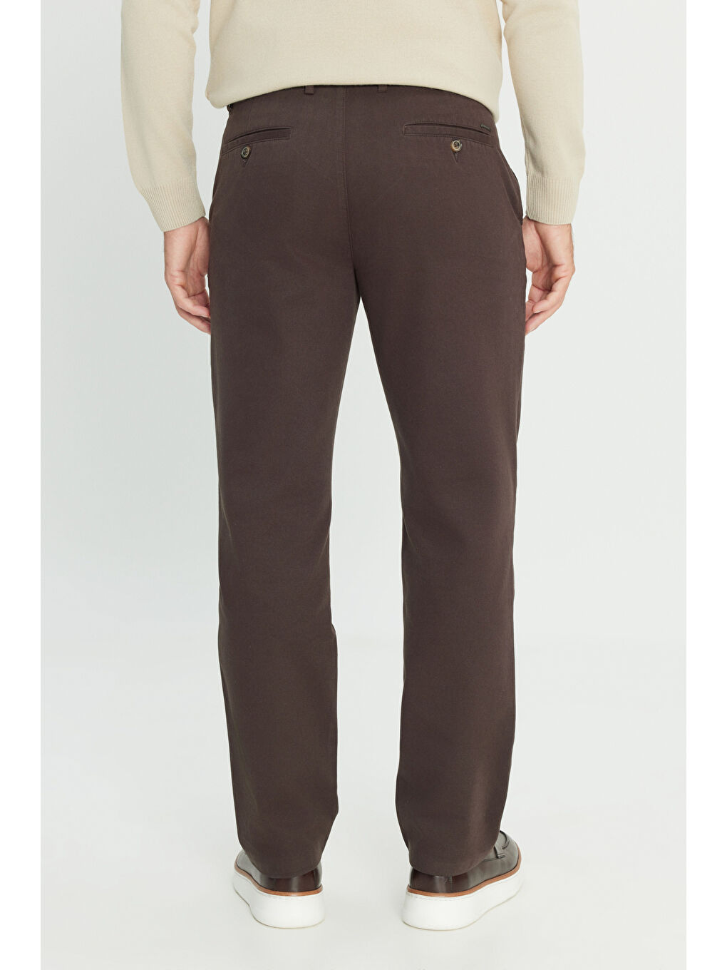 Erkek Kahverengi %100 Pamuk Comfort Fit Rahat Kesim Yan Cepli Pantolon-5