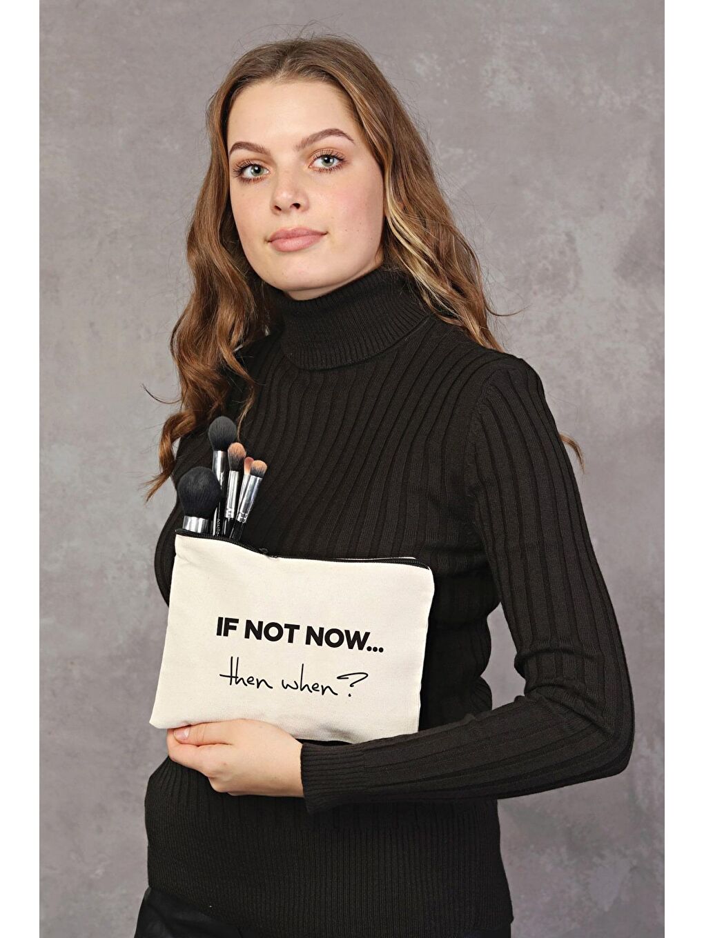 Bagg Krem Clutch If Not Now Kanvas Makyaj Çantası