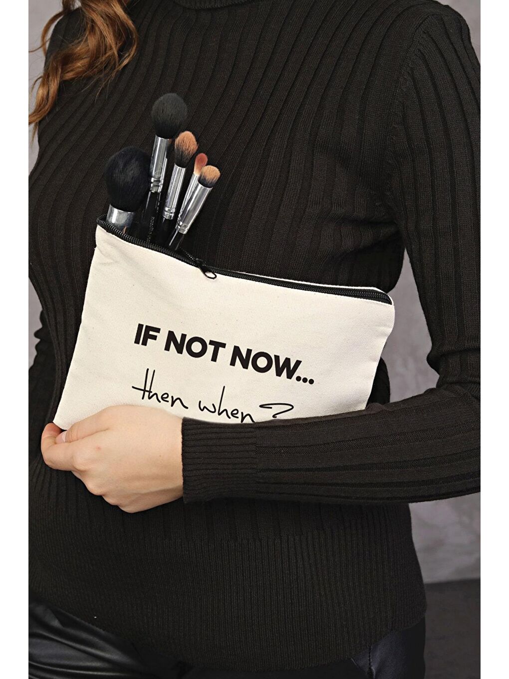 Bagg Krem Clutch If Not Now Kanvas Makyaj Çantası - 1