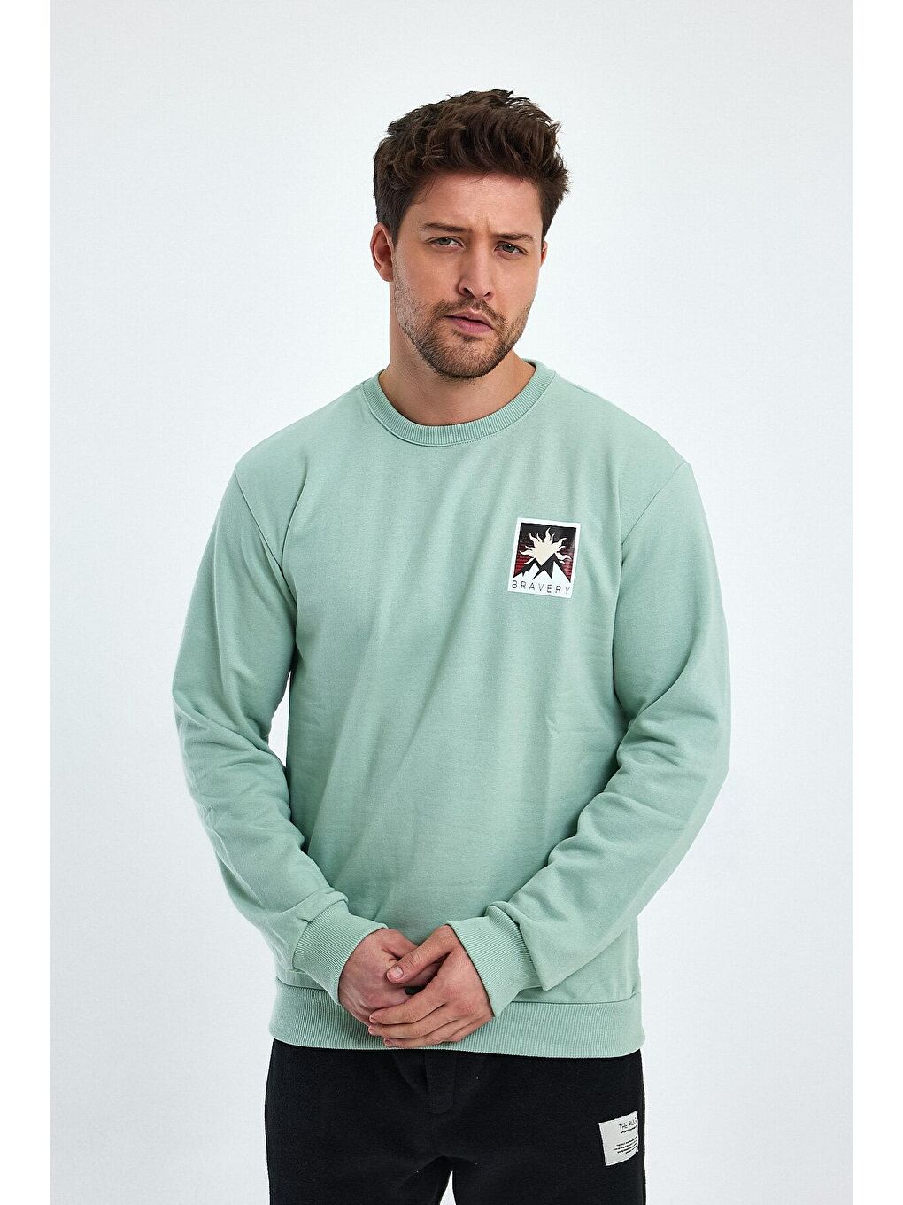 Yeşil Regular Fit Bisiklet Yaka Sırt Baskılı Pamuklu İçi Polarlı Sweatshirt RF0445