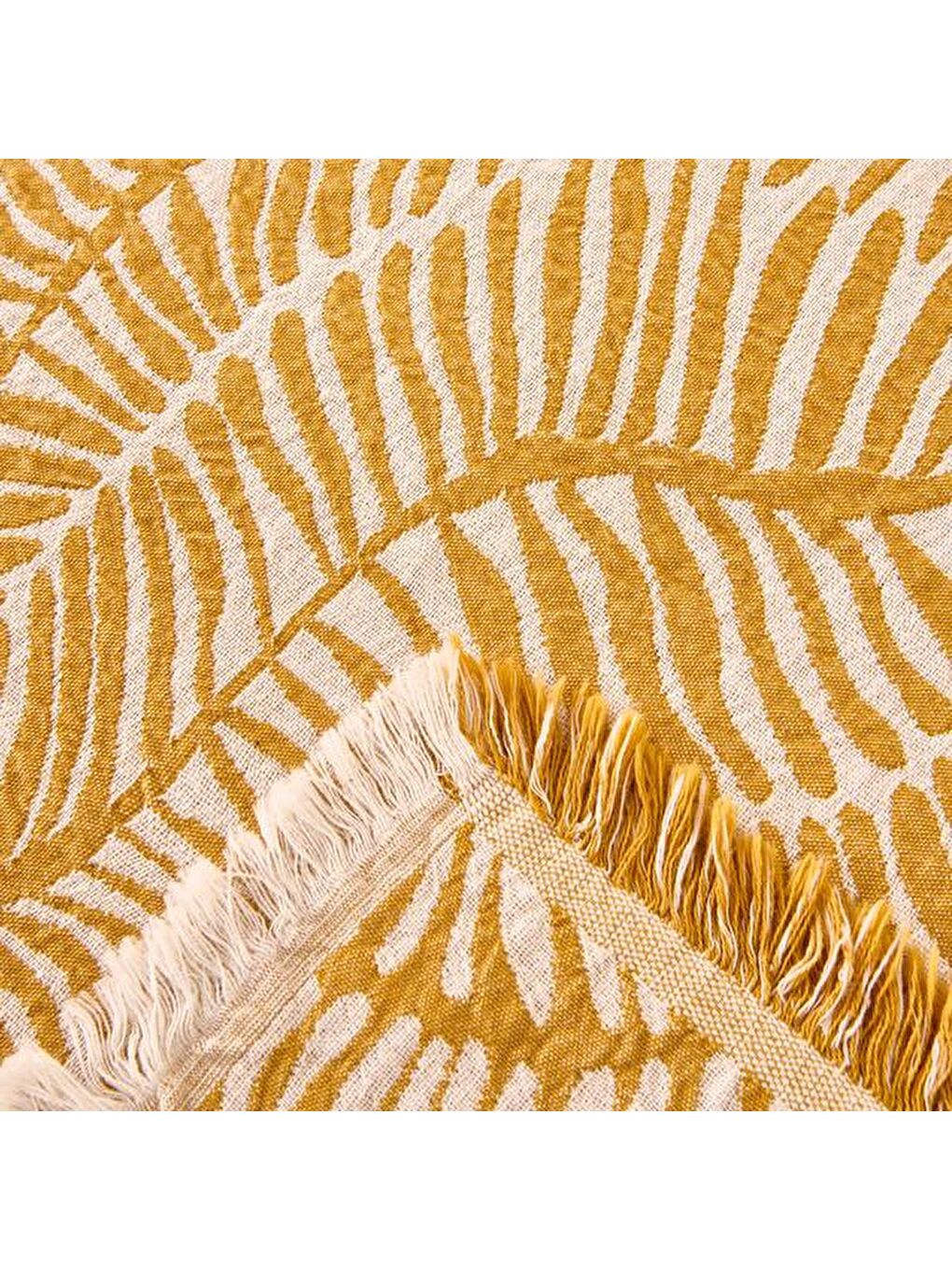 Evidea Sari Soft Yaprak Desenli Çift Kişilik Yatak Örtüsü - Sarı - 225x250 cm - 1