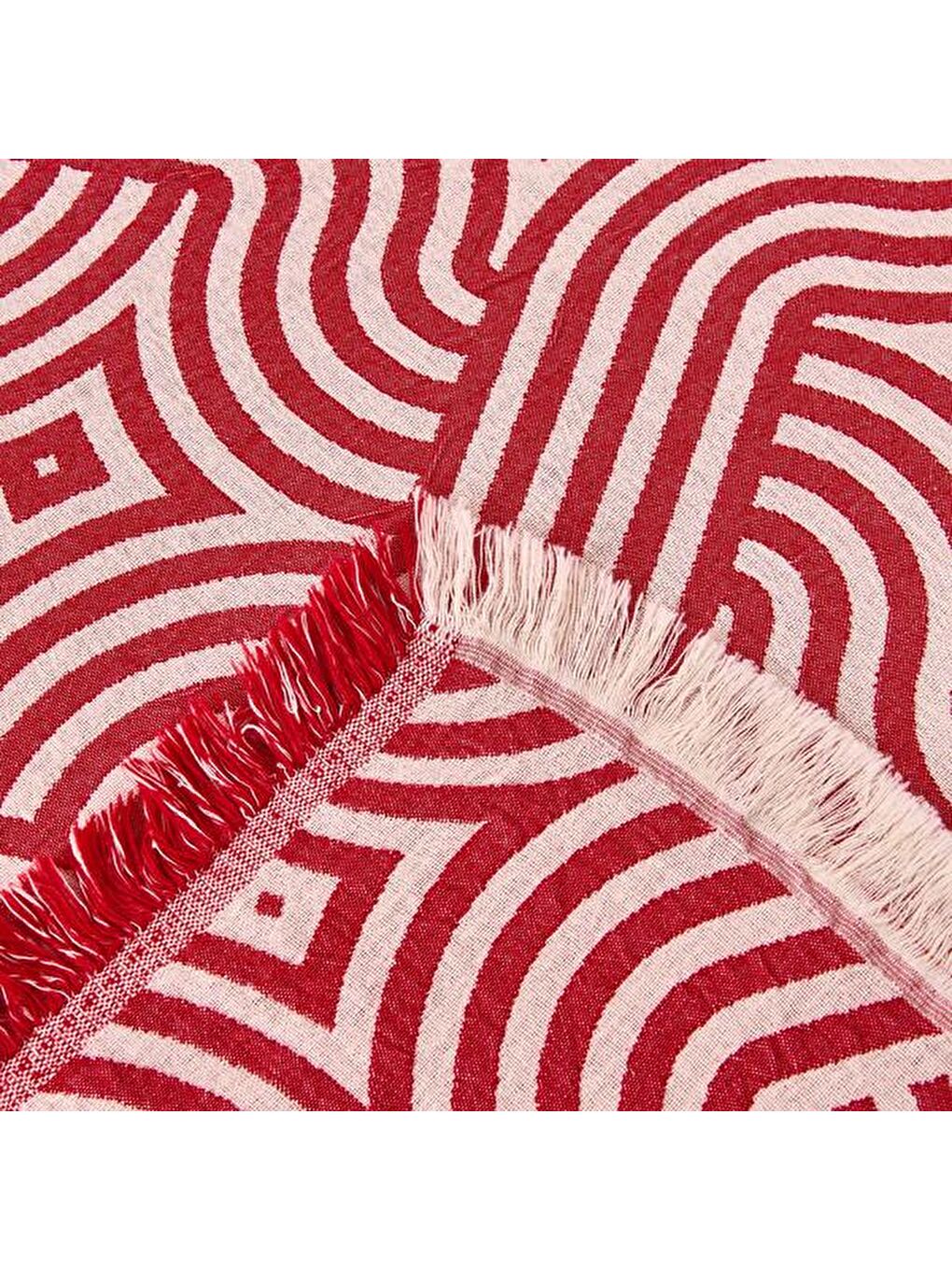 Soft Geometrik Desenli Çift Kişilik Yatak Örtüsü - Kırmızı - 225x250 cm-3