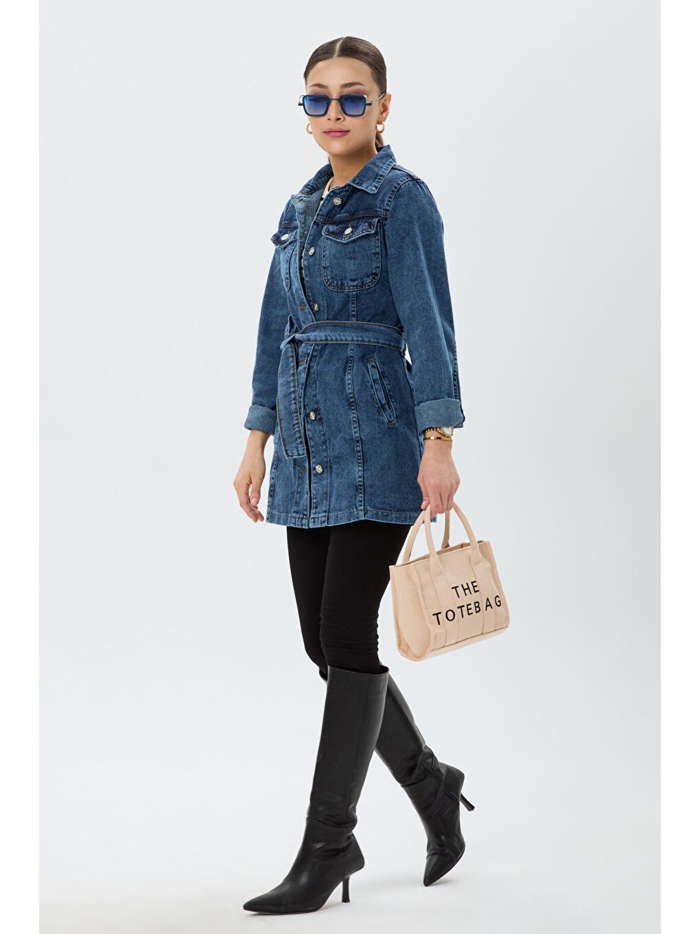 Gömlek Yaka Kadın Mavi Jean Ceket - 23625-2