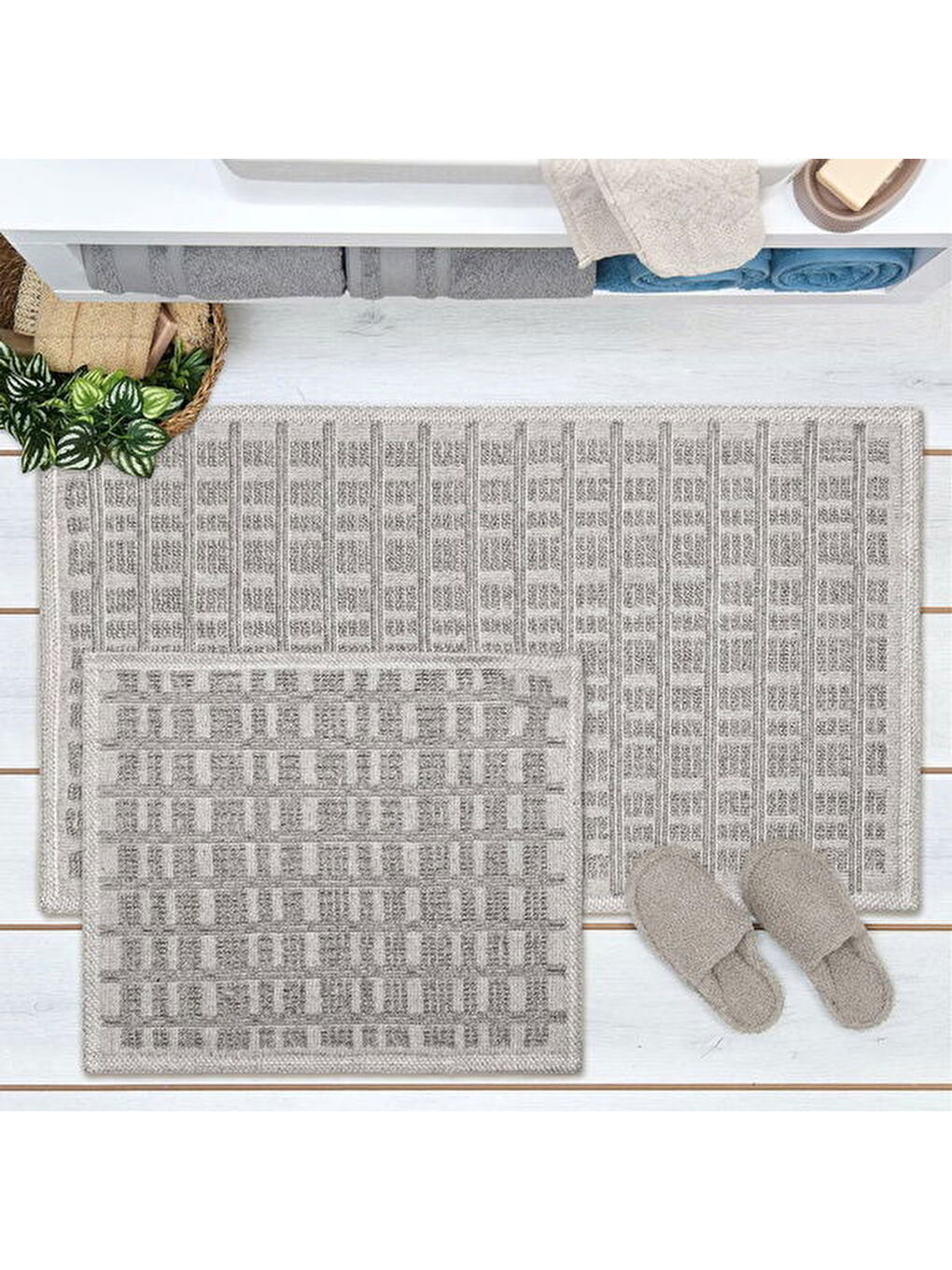 Soft Wesley Natürel 2'li Banyo Paspası - Antrasit - 60x100 cm + 50x60 cm