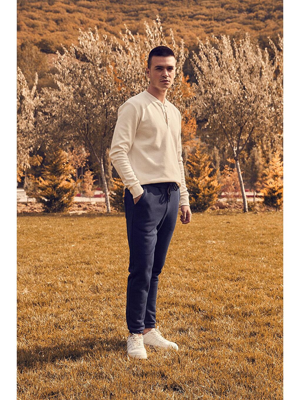 Lacivert Beli Bağcıklı Jogger Eşofman Altı