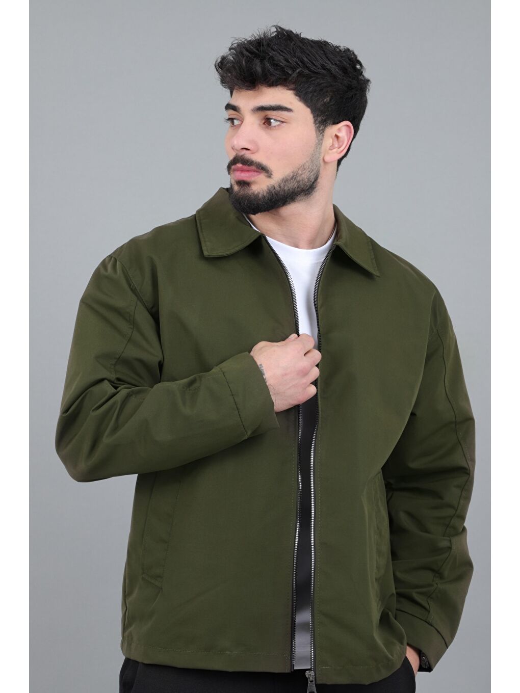 Haki Suya Dayanaklı Yakalı Oversize Mevsimlik Mont PLDP 3002_60393