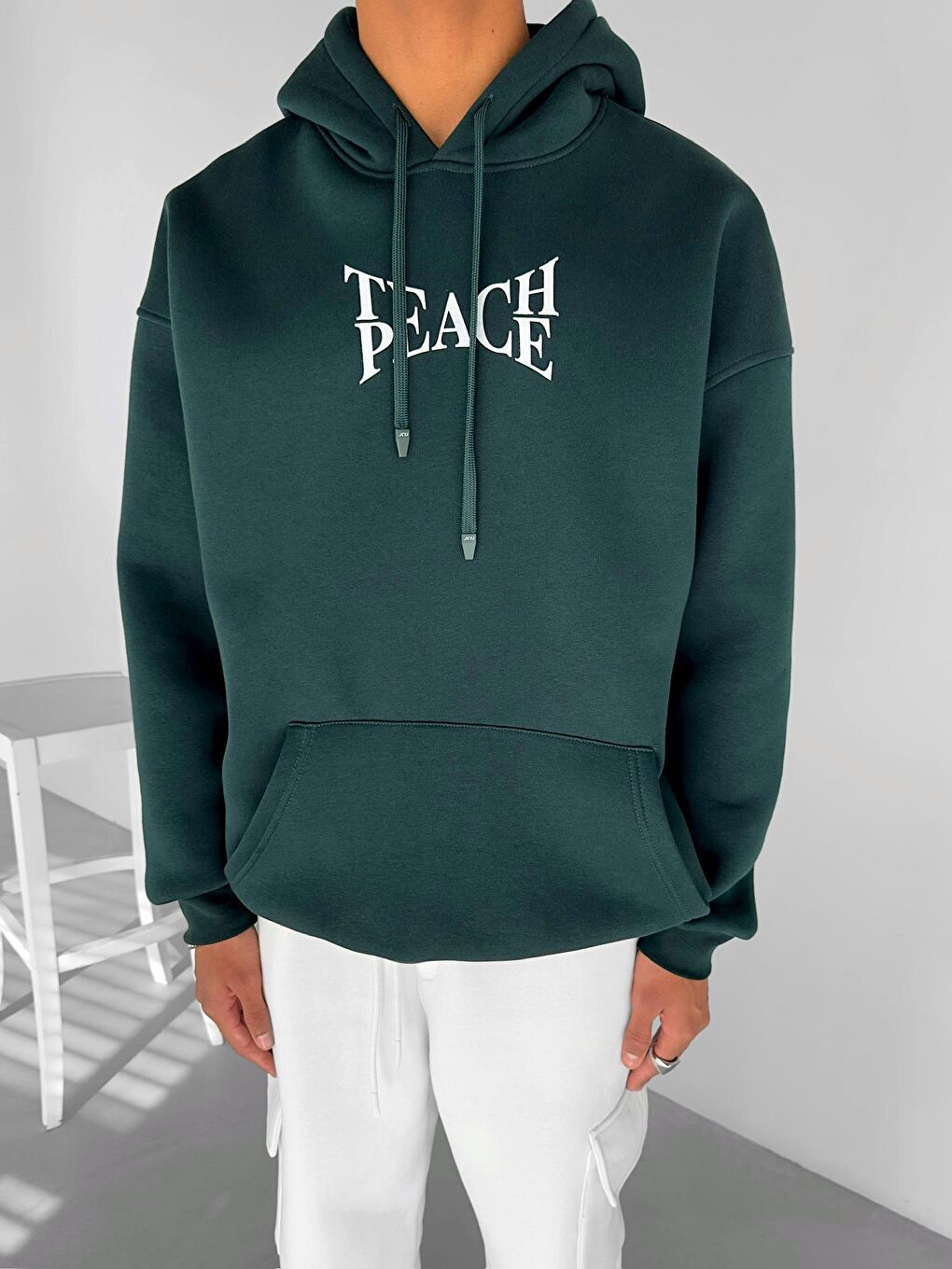 ablukaonline Yeşil Erkek Oversize 'Teapeache' Baskılı Sweatshirt Yeşil