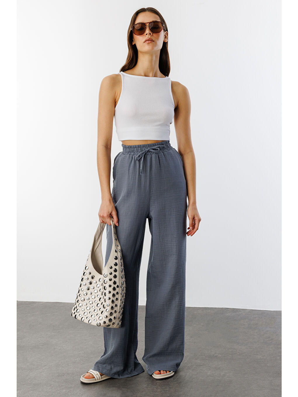 Gri Müslin Palazzo Kadın Pantolon MÜSLİN-PANTOLON-1