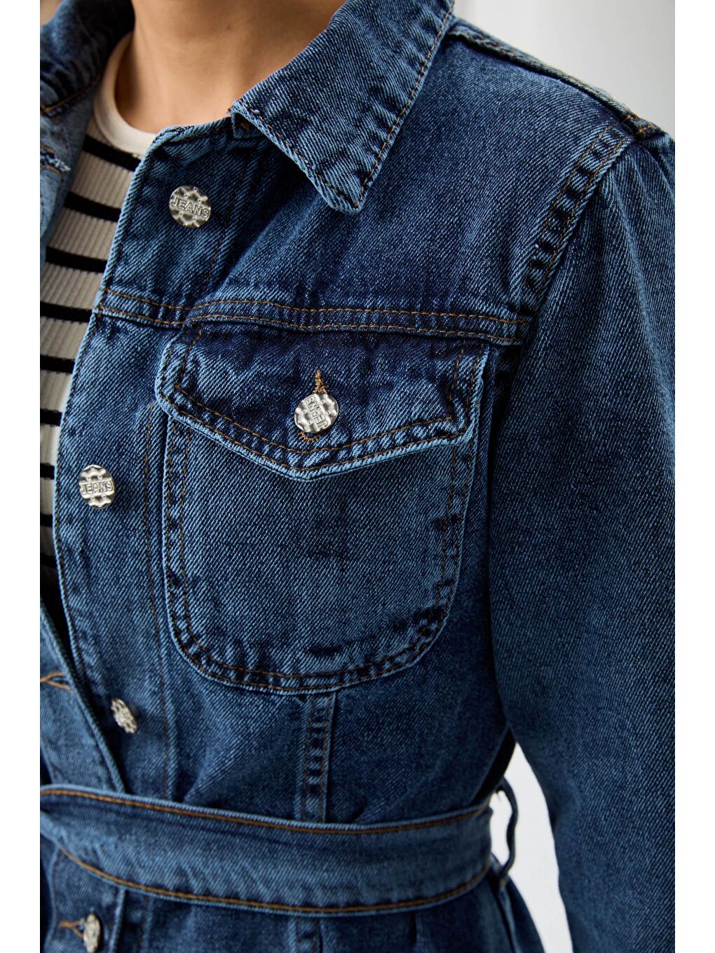 Gömlek Yaka Kadın Mavi Jean Ceket - 23625-4