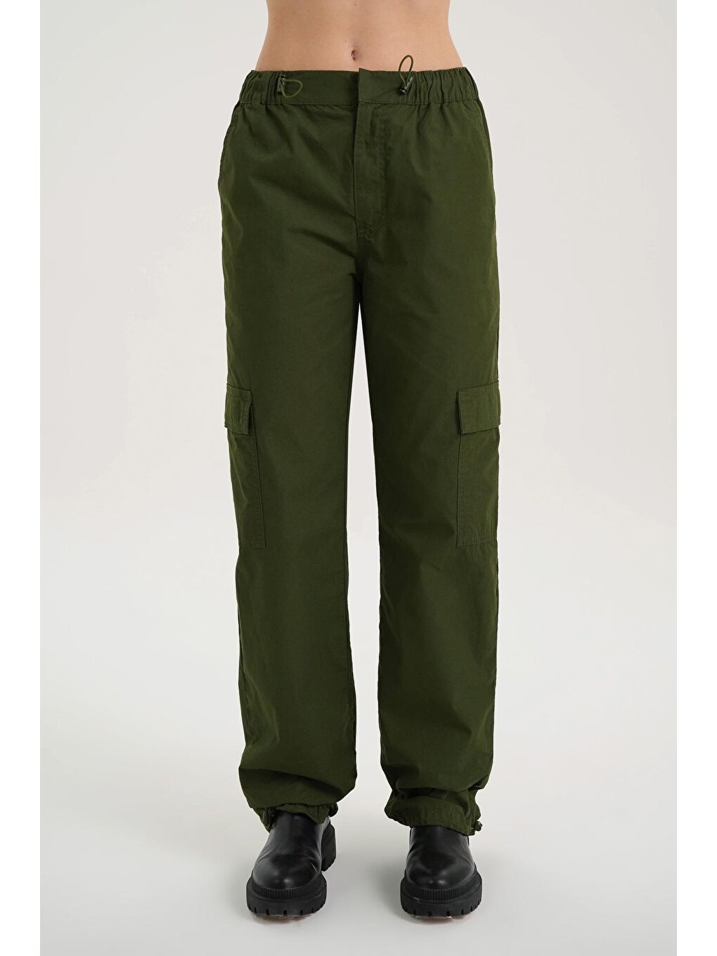 Kadın Haki Paraşüt Jean Pantolon C 4807-014