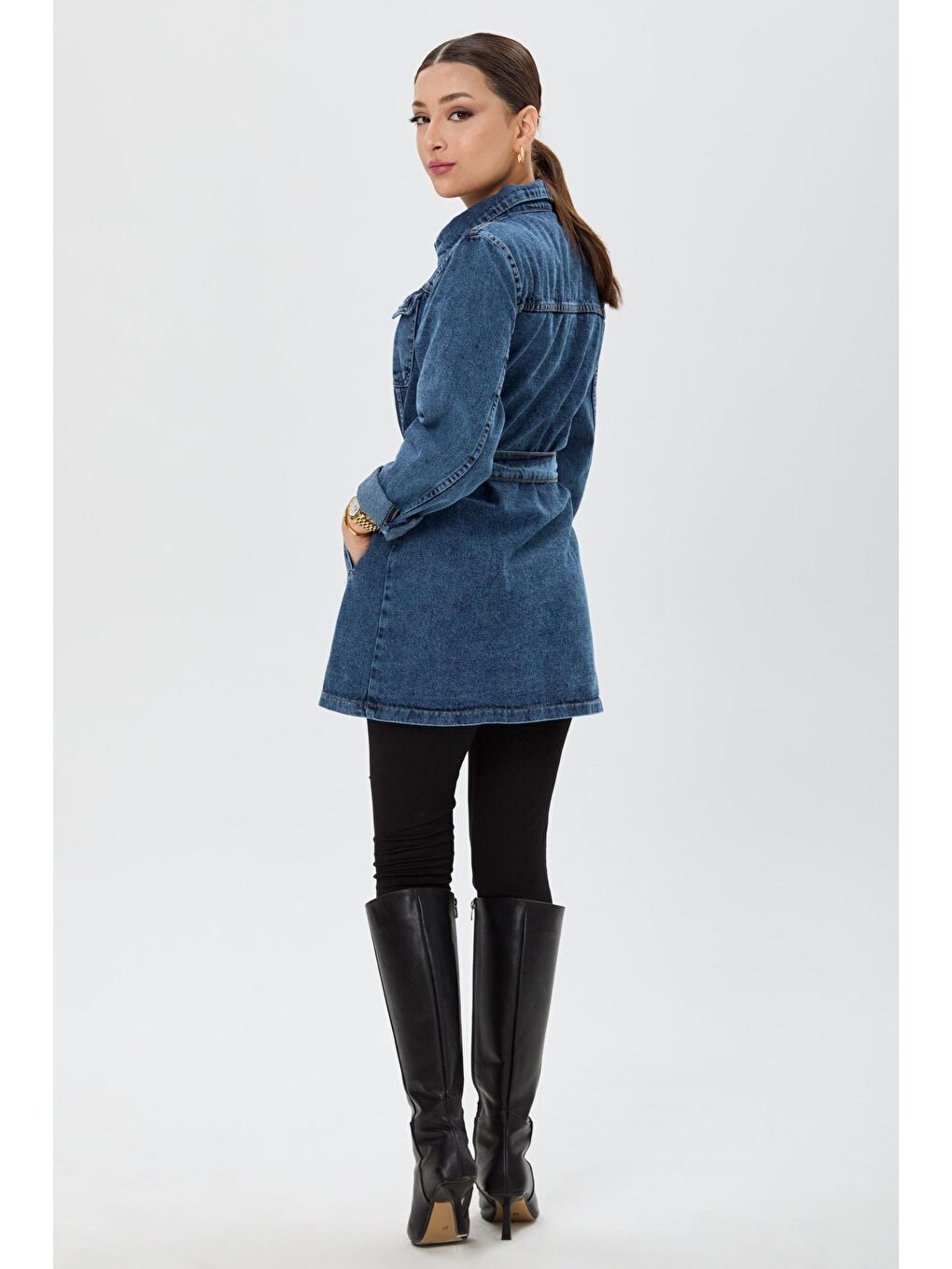 Gömlek Yaka Kadın Mavi Jean Ceket - 23625-5