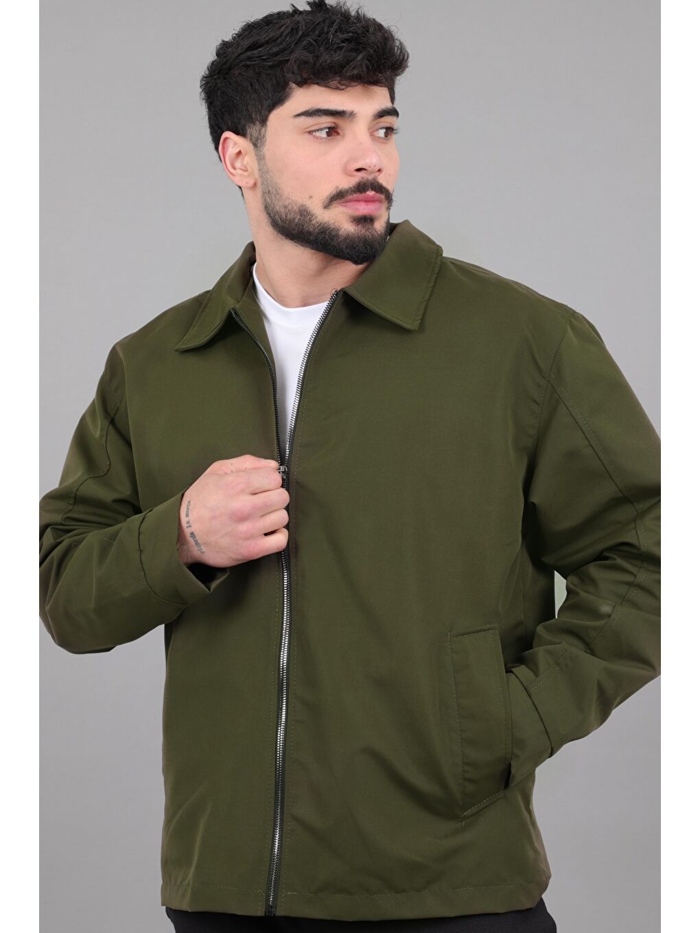 Haki Suya Dayanaklı Yakalı Oversize Mevsimlik Mont PLDP 3002_60393-1