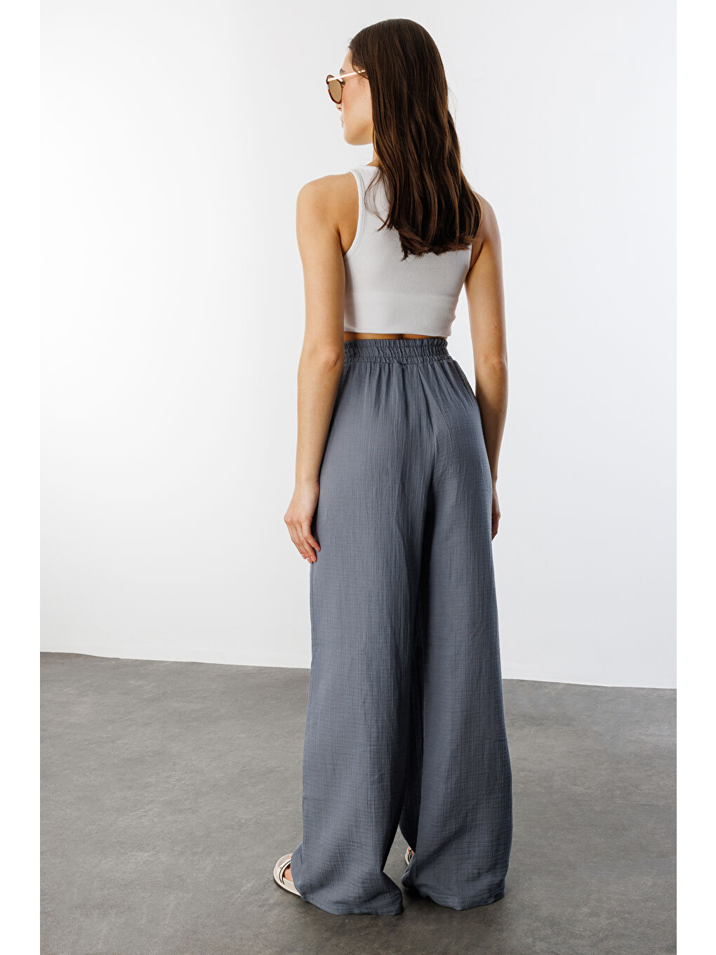 Gri Müslin Palazzo Kadın Pantolon MÜSLİN-PANTOLON-4
