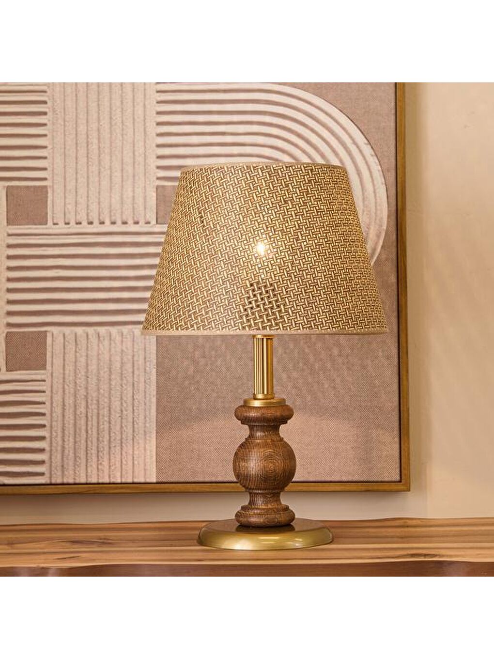 Evidea Lighting Fiona Ahşap Abajur - Ceviz Ayak / Kahverengi Başlık - 40 cm