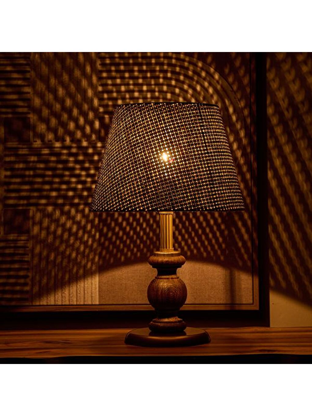 Evidea Lighting Fiona Ahşap Abajur - Ceviz Ayak / Kahverengi Başlık - 40 cm - 6
