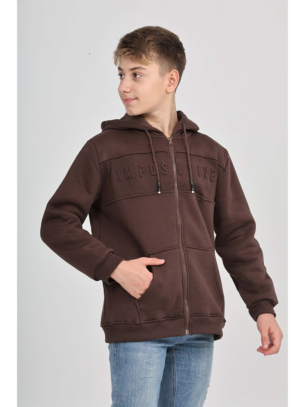 Kahverengi Erkek Çocuk Imposıtıve Baskılı Hırka-1